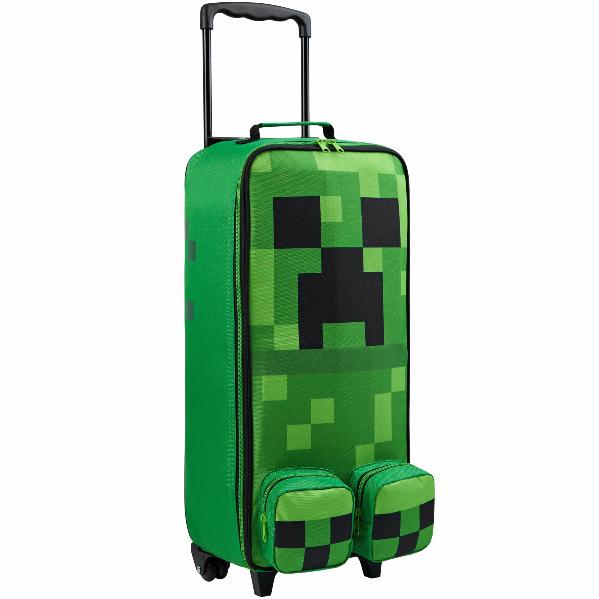 Minecraft Valigia Bambino con Ruote, Morbido Valigie Bambini, Creeper Pieghevole Trolley da Viaggio, Accessori Viaggio, 64x17x25cm, 17L