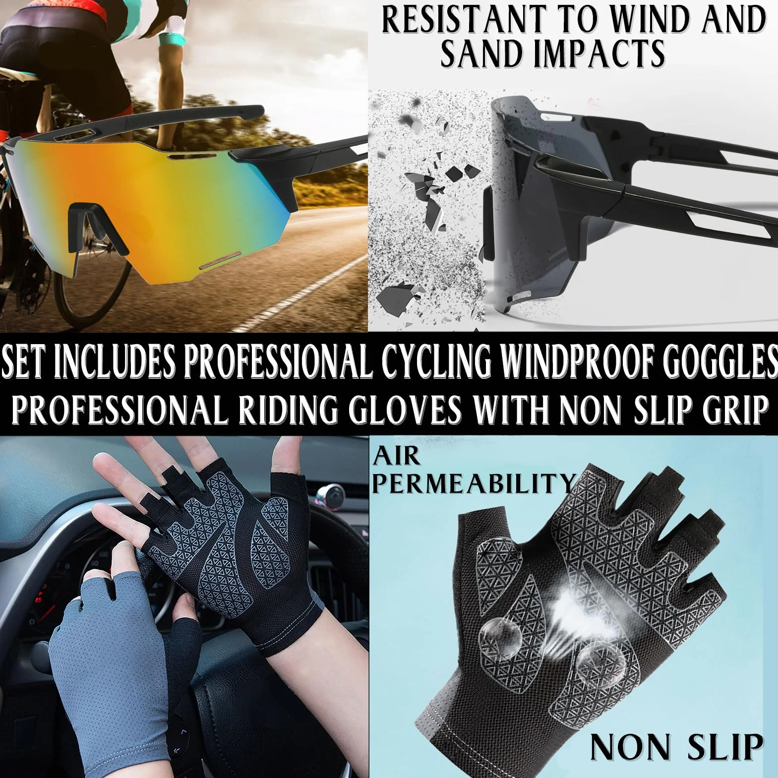 Abbigliamento Ciclismo Set Manica Corta Tuta Ciclismo Uomo Tuta da Bicicletta MTB Estiva +Pantaloncini Cuscino Gel 9D＋Guanti da Ciclismo, Occhiali da Ciclismo