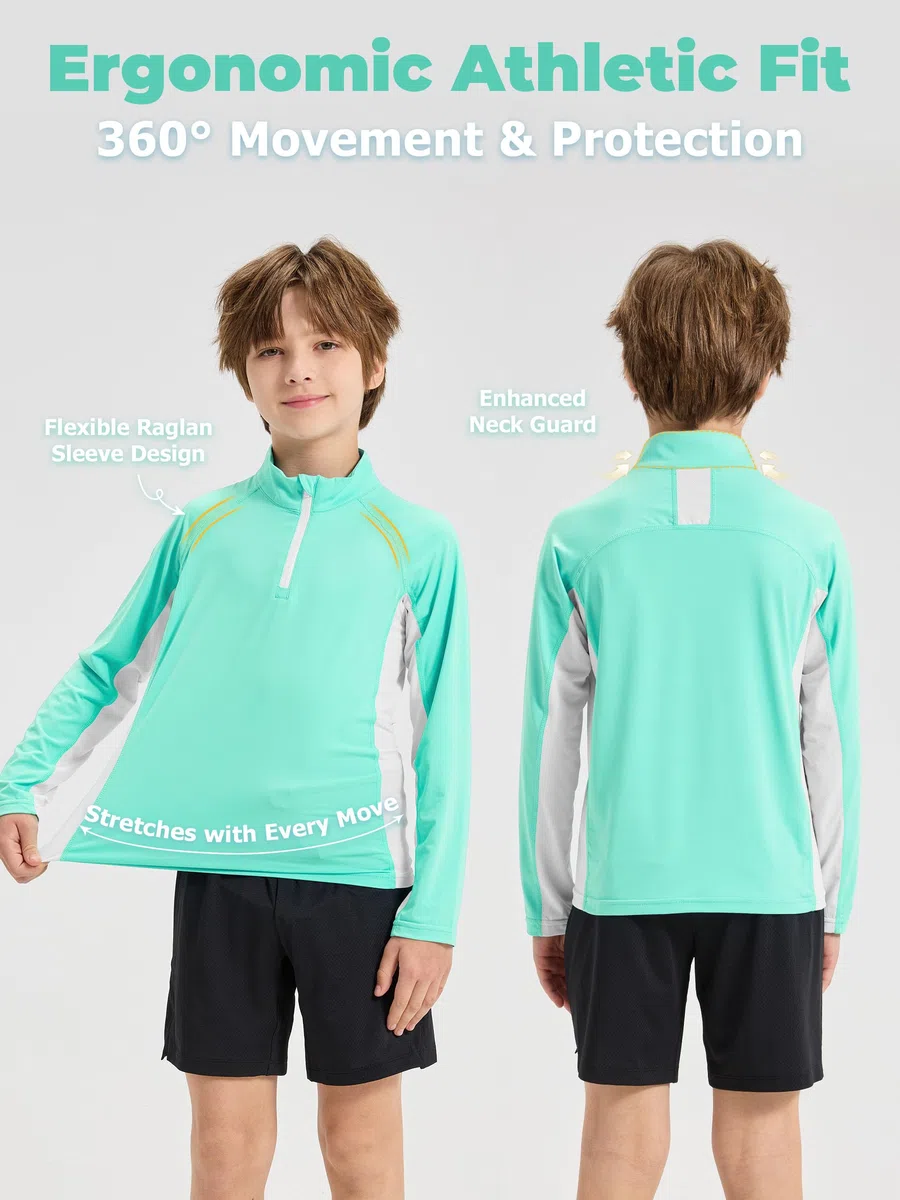 Rolanko Maglietta da Bagno a Maniche Lunghe con Protezione UV per Ragazzi, Cerniera a 1/4 Rash Guard per Bambini