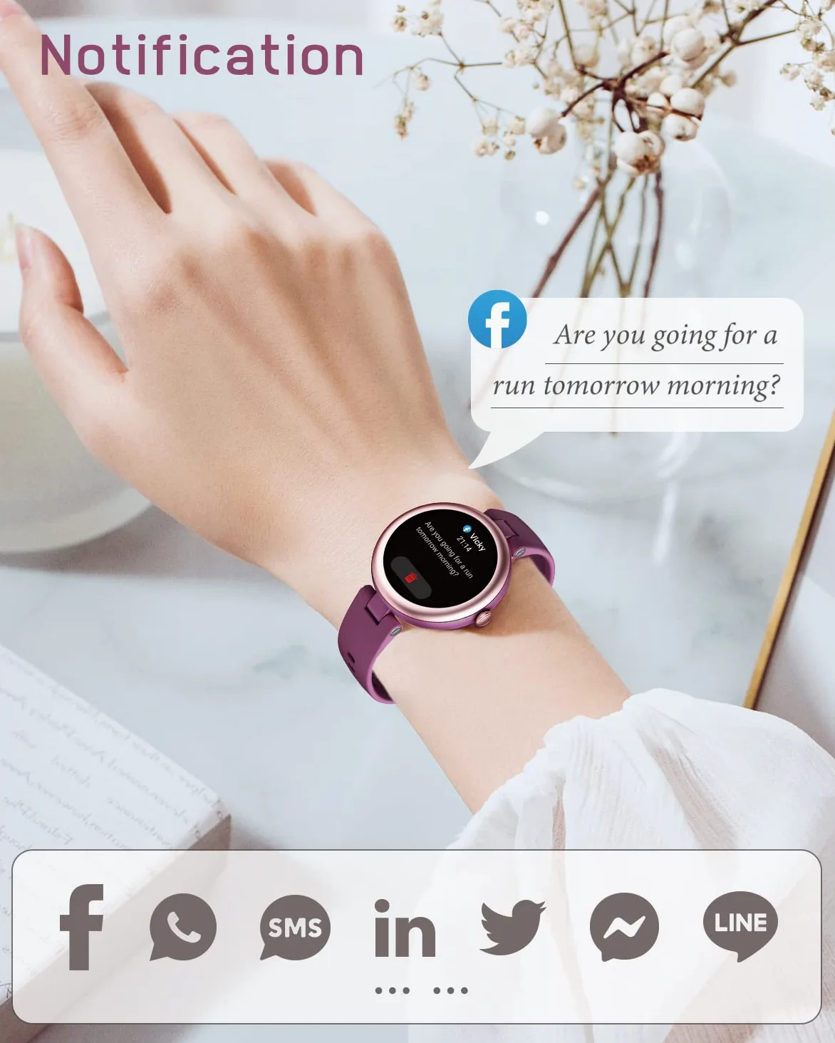 LYNN Smartwatch Donna Orologio Fitness Sportivo Smart Watch Tondo Quadrante Android iOS Activity Tracker Cardio SpO2 Impermeabile IP68 Sfondo Personalizzabile Ciclo Mestruale Timer Viola
