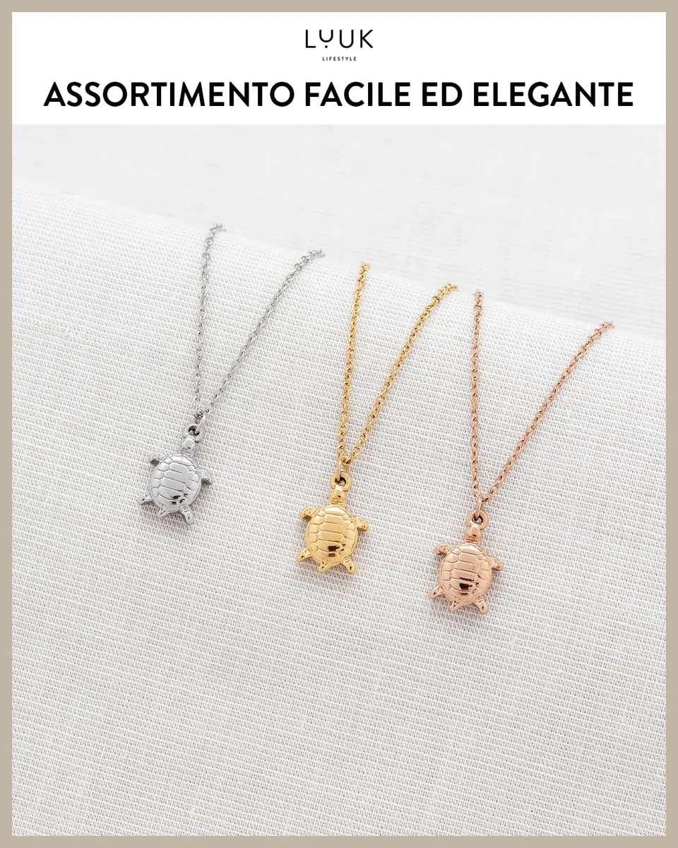 LUUK LIFESTYLE Collana con ciondolo diverso e acciaio inossidabile 50 cm, con carta HAPPINESS, idea regali donna, lei, ragazza, compleanno, portafortuna, gioielli elegante, argento, or, rosa