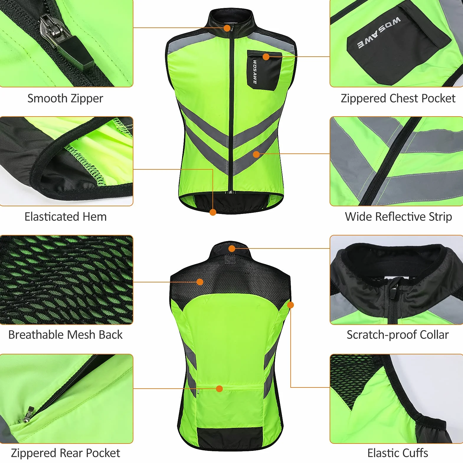 HUIOP Gilet da Ciclismo da Uomo Pieghevole Gilet da Bici di Sicurezza Riflettente Traspirante ad Asciugatura Rapida per Equitazione Corsa Jogging Escursionismo,Gilet da Ciclismo