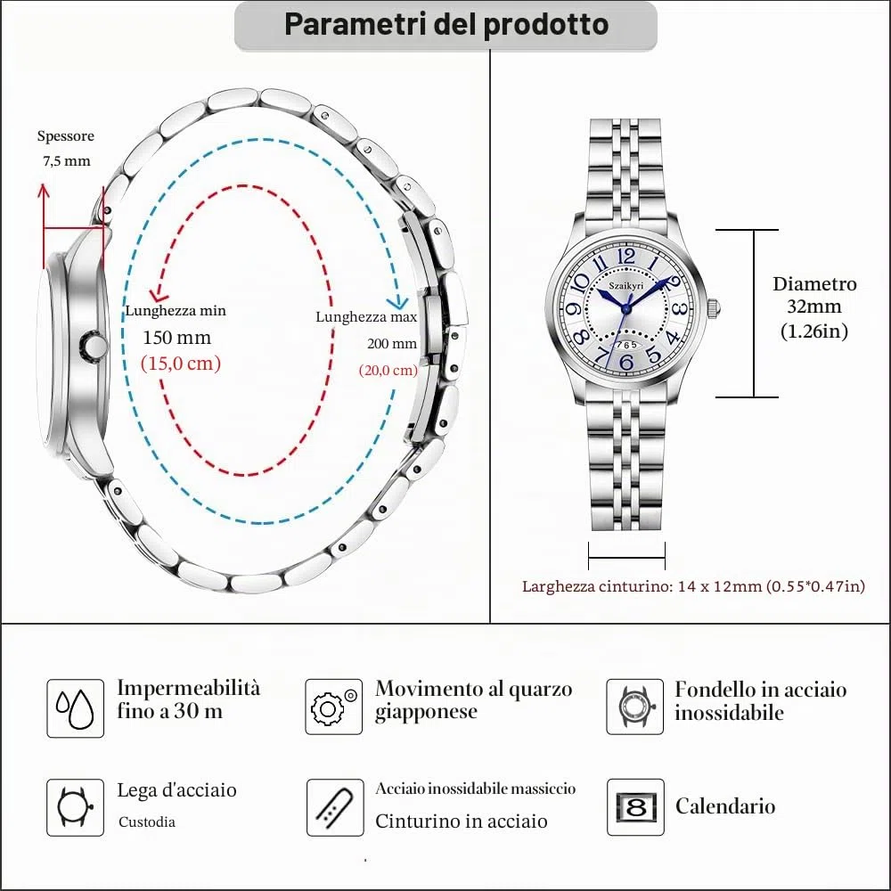 Szaikyri Orologio Cassico per Donne con Numeri Arabi Leggeri da Leggere Orologio da Donna con Calendario Idrofobo