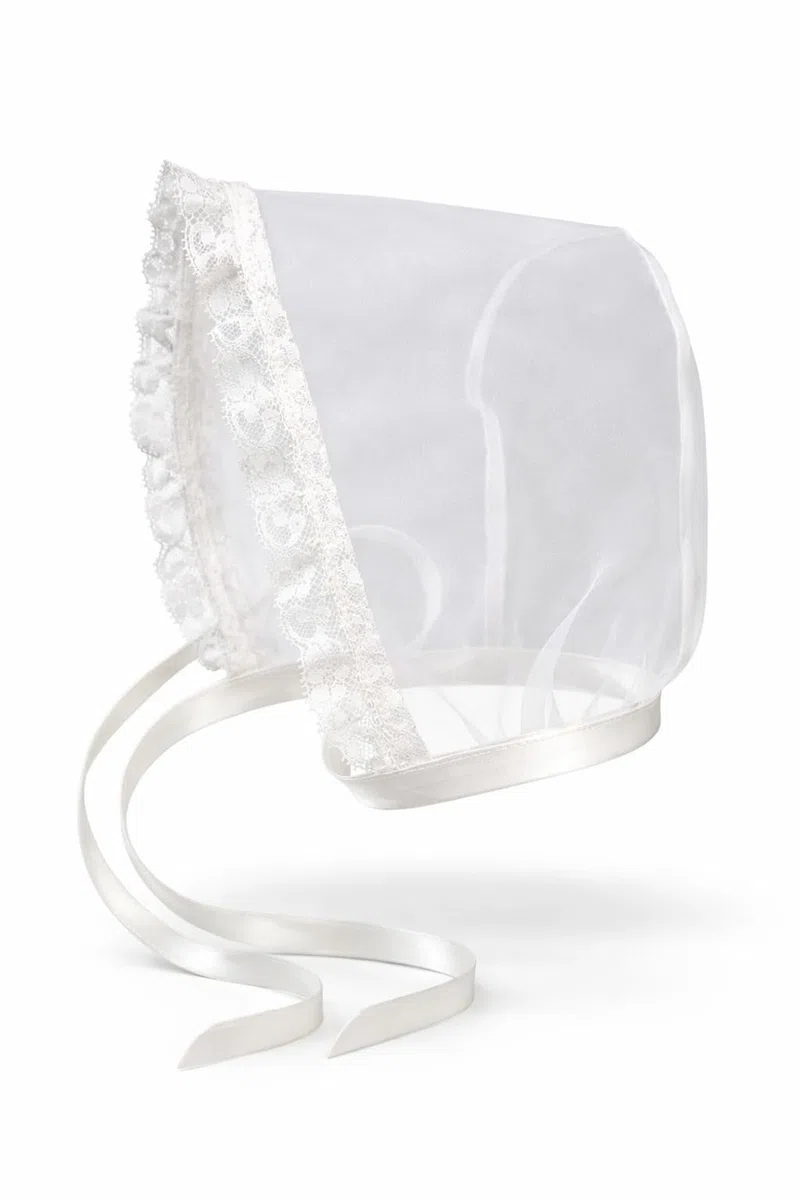 Generico Tulle E Meraviglie Cuffietta da Battesimo in Organza Disponibile in Avorio o Bianco