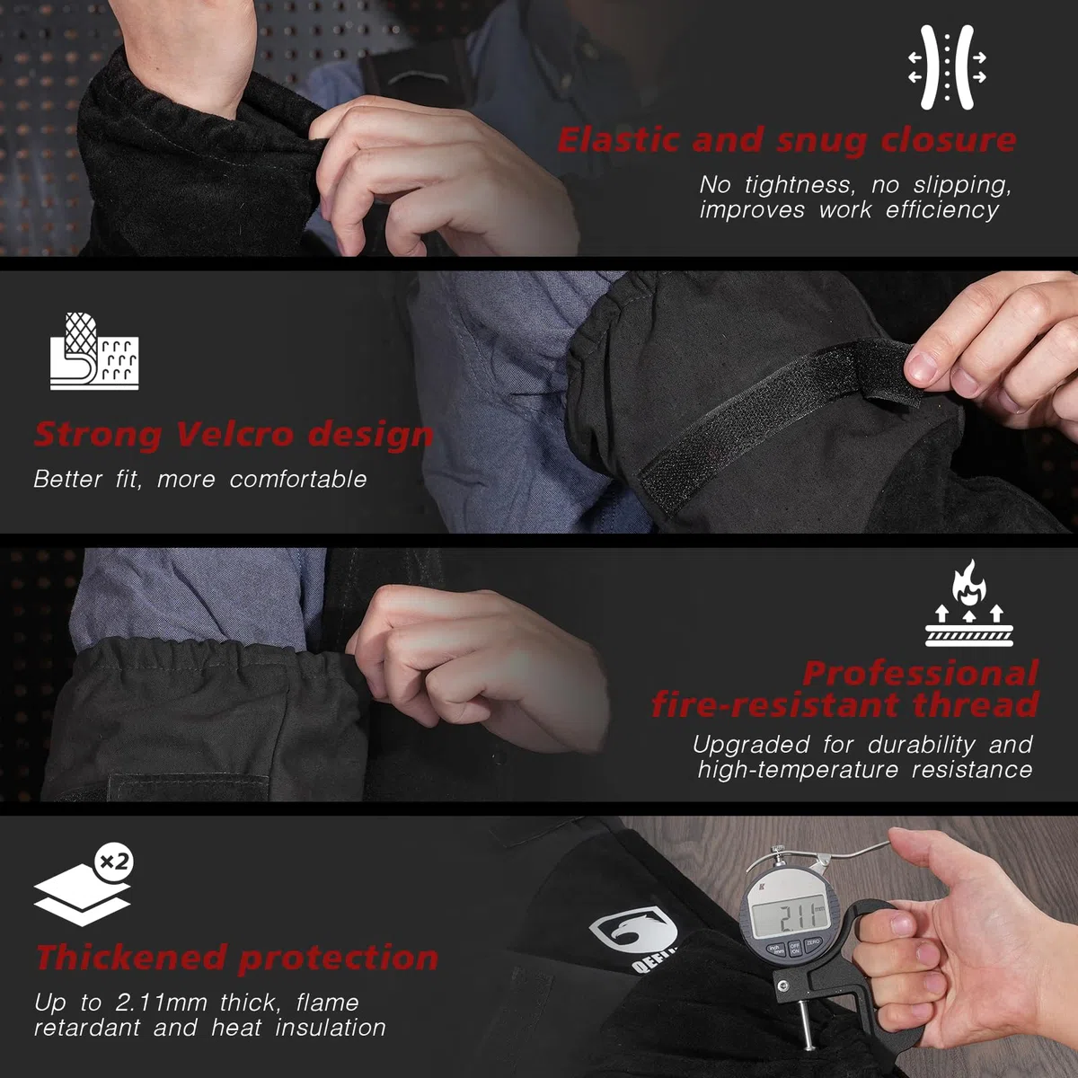 QeeLink Maniche da Lavoro per Saldatura in Pelle - per Uomini e Donne Resistenti al Calore e alle Fiamme con Cuciture in Kevlar e Fodera in Cotone