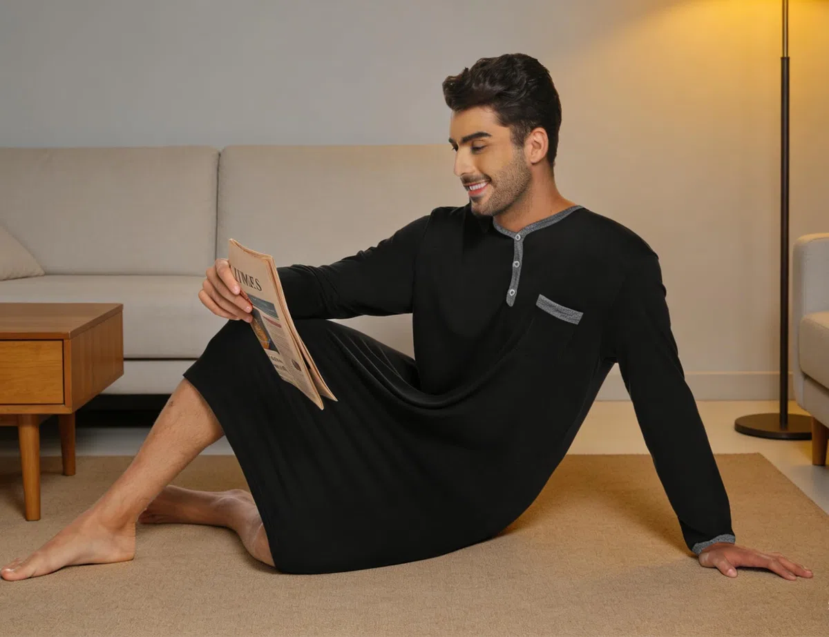 Maglie Pigiama Uomo Maniche Lunghe Abbigliamento da Notte Cotone Camicie Lunghe per Dormire