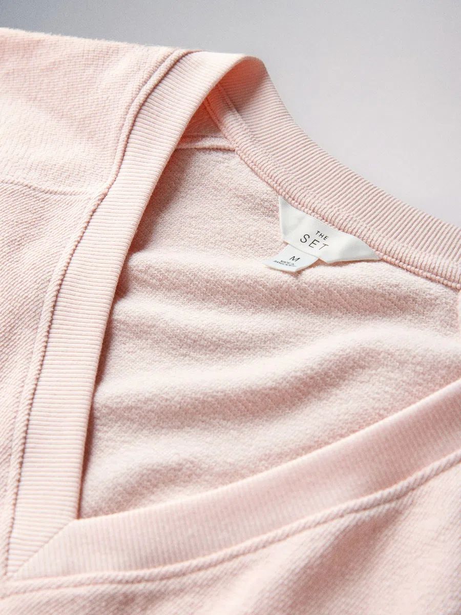 THE SET Donne Coordinato con t-shirt con scollo a V e shorts in spugna