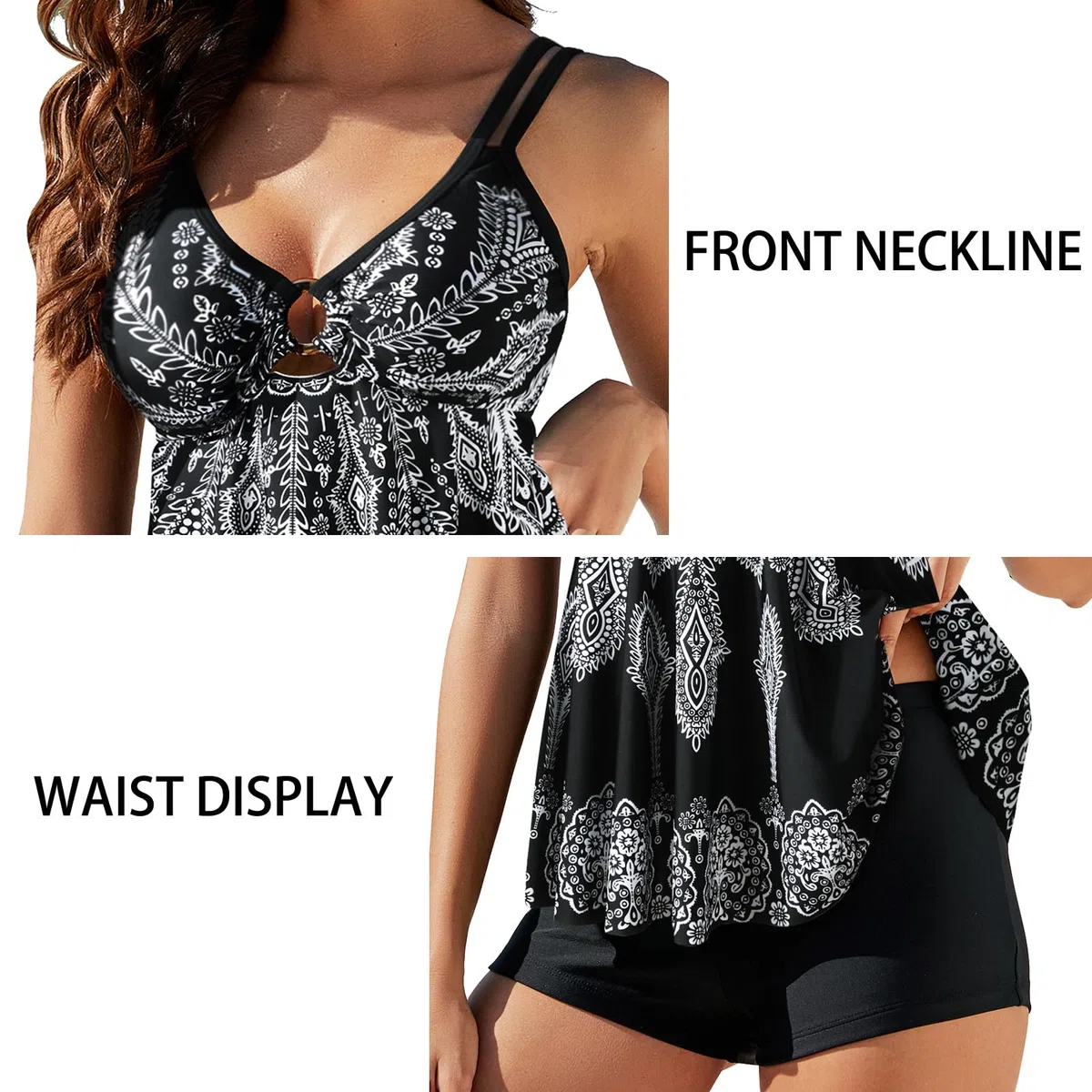 Genfien Tankini Set Donna Beachwear Tankini Push Up Stampa Floreale Swimwear con Boyshort Costume da Bagno Doppi Spallacci