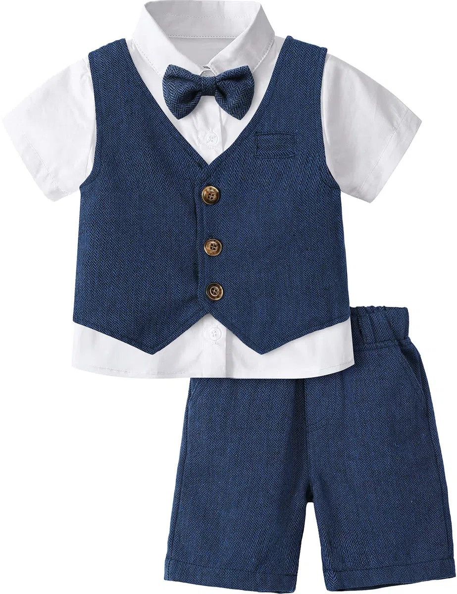 mintgreen Ragazzino Abito da Gentiluomo, 3pezzi Abbigliamento per Battesimo a Spina di Pesce Camicia + Gilet + Pantaloncini, 1-6 Anni