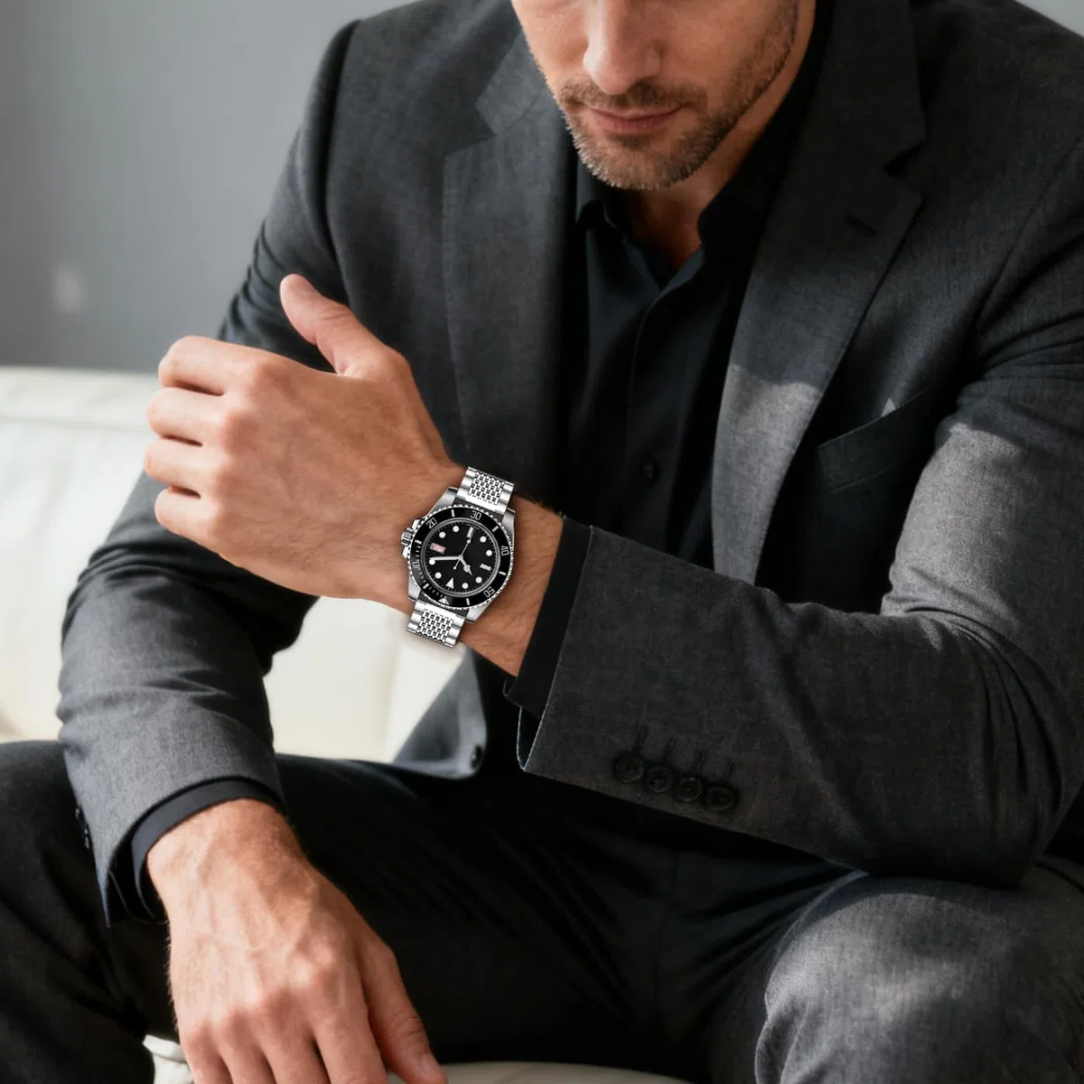 Cinturino di ricambio per orologio, in acciaio inossidabile di alta qualità, colore nero e argento, in rete metallica, unisex, con doppia chiusura deployante, 18 mm, 20 mm, 22 mm, 24 mm