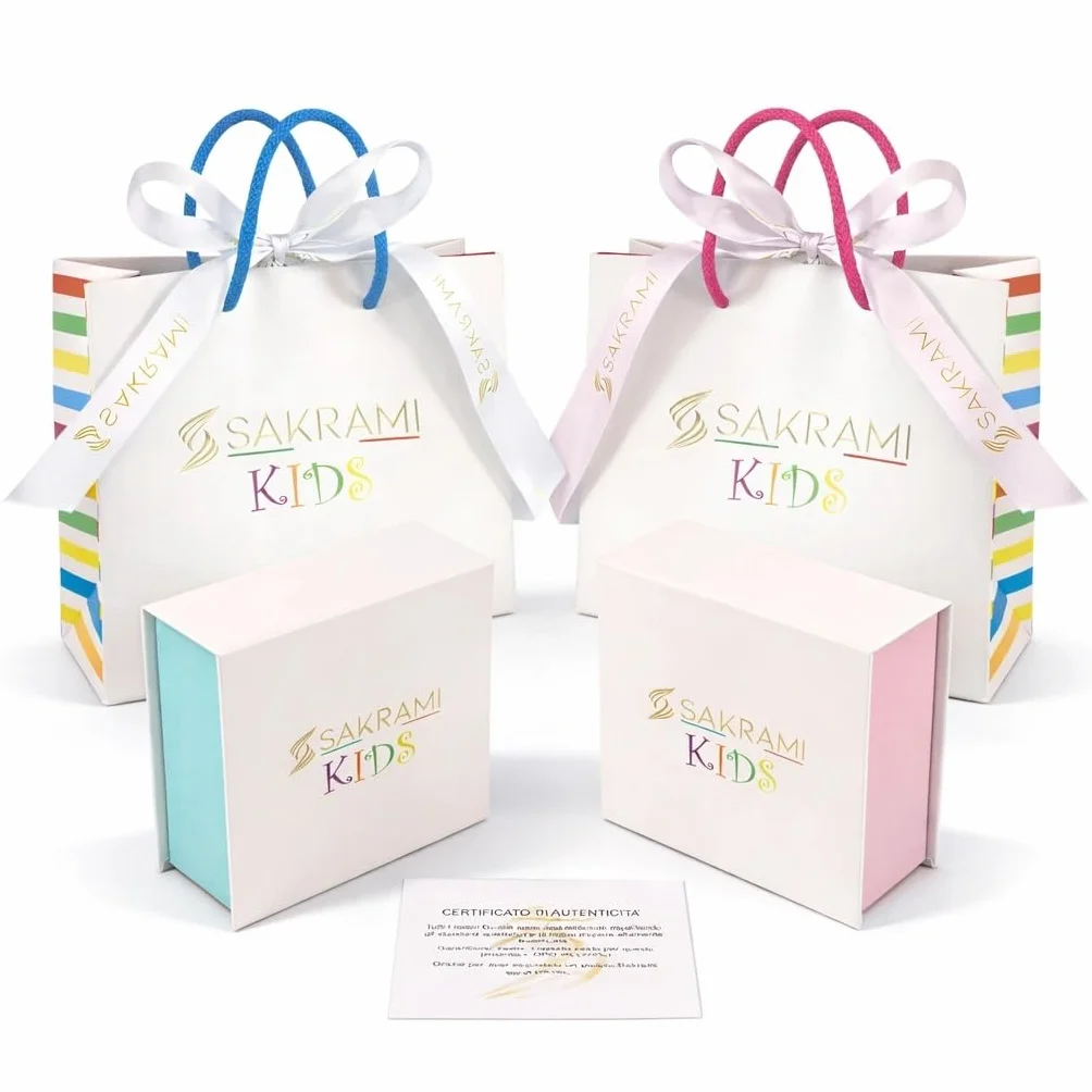 Sakrami Bracciale in Argento 925 Piastrina per Bambini color Oro Giallo,Rodiato o Rosè + Confezione Regalo Personalizzata - Braccialetto per Nascita Comunione o Battesimo