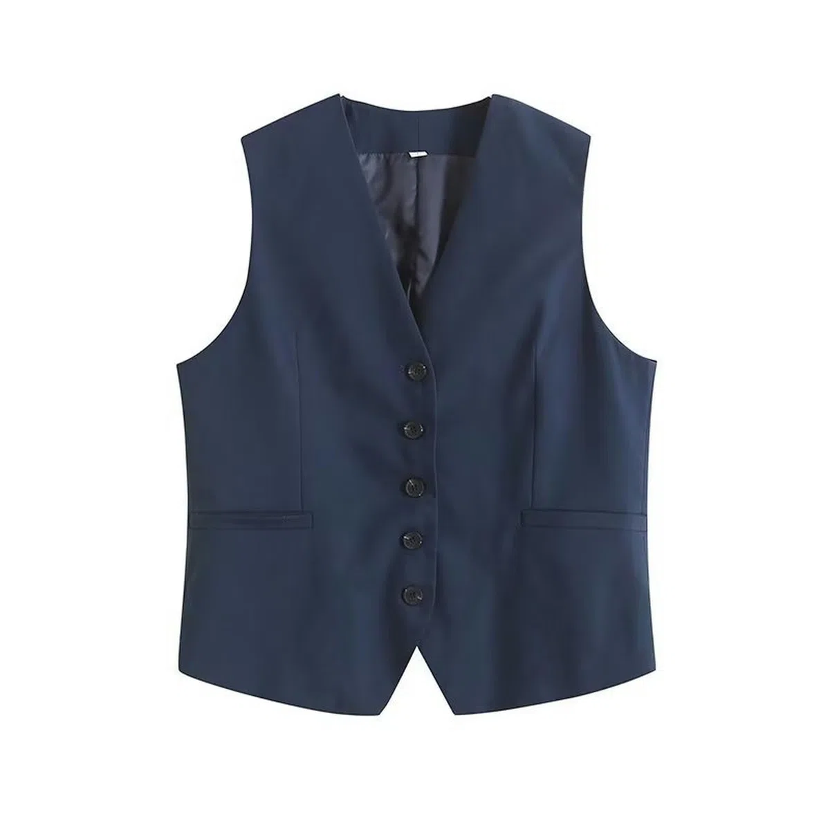 Set Gilet Casual Estivo Set Gilet Ampio in Misto Lino + Pantaloncini Set Donna-Abito Blu Navy A0-L