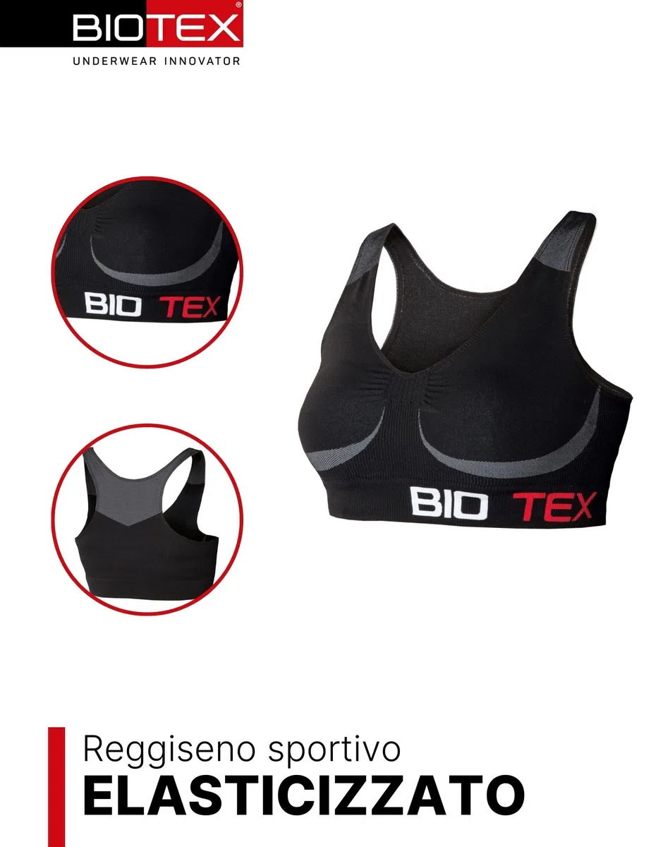 BIOTEX Reggiseno Sportivo da Donna per Fitness, Running e Ciclismo, Privo di Cuciture e Elasticizzato