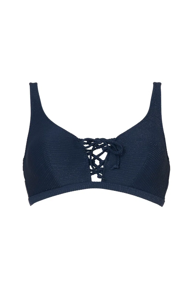 Goldenpoint Donna Costume da Bagno Costina Lamè - Parte Alta del Bikini - Reggiseno Stringato Senza Imbottitura con Ferretto e Spalline Regolabili a Costine Tinta Unita con Lurex