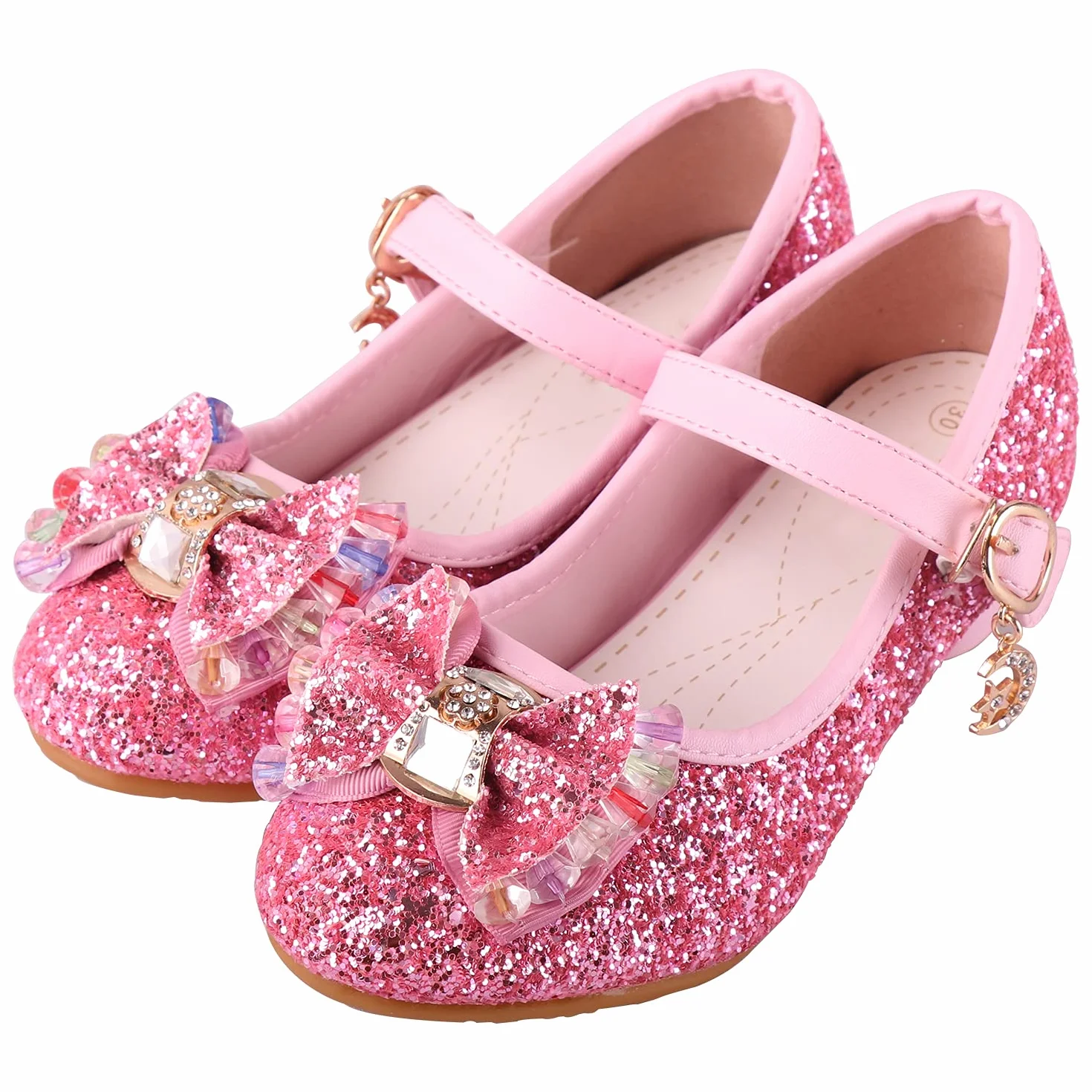 Principessa Scarpe Ragazza Ballerine Glitterate Scarpe con Tacco Bambina Scarpe per Cosplay Cerimonia Festa