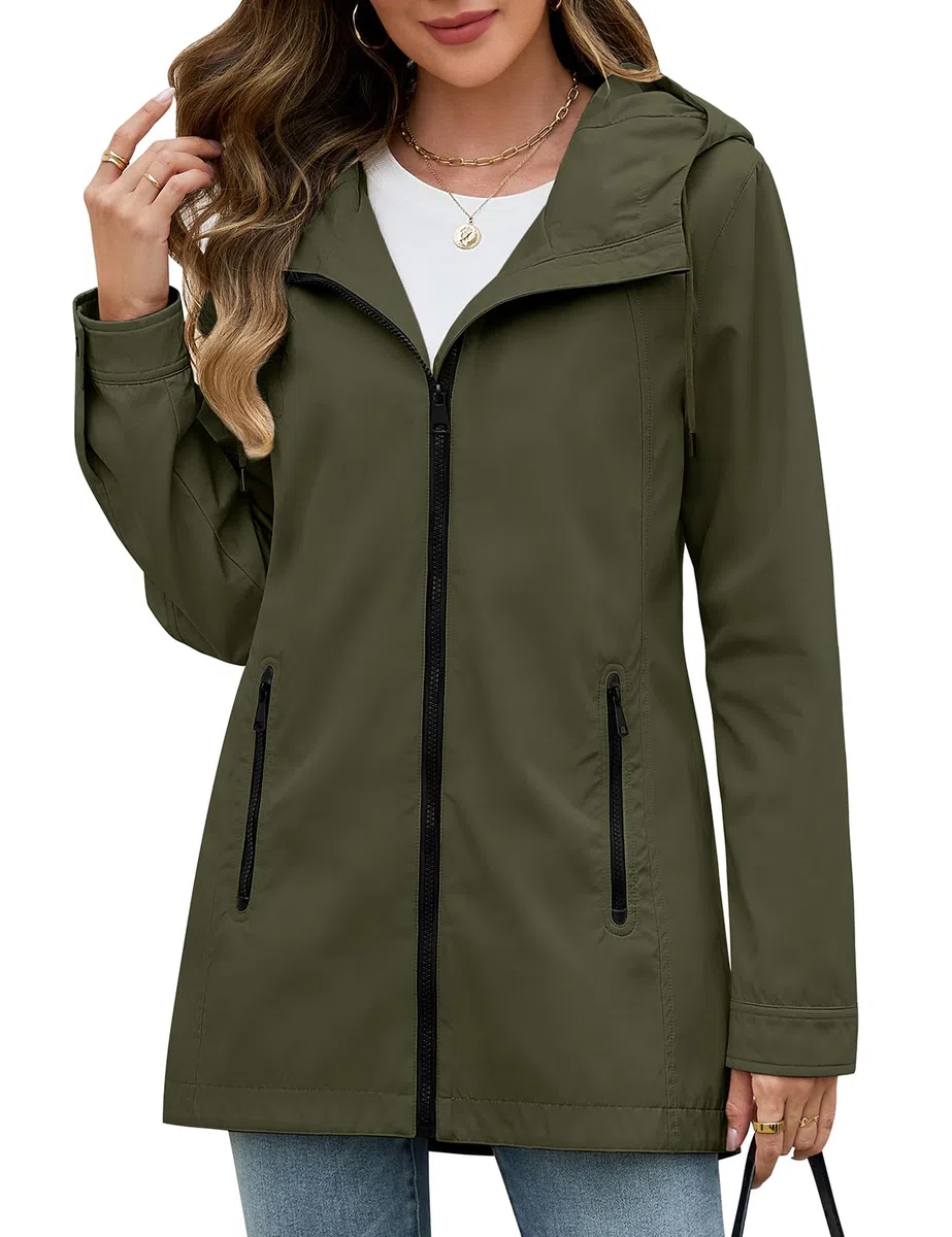 heekpek Giacca da Donna Primaverile Parka Cappotto con Cappuccio Leggero Jacket Giubbotto Elegante Antivento Trench Mezza Stagione Softshell Casual Zip Up Coat Outdoor per Autunno