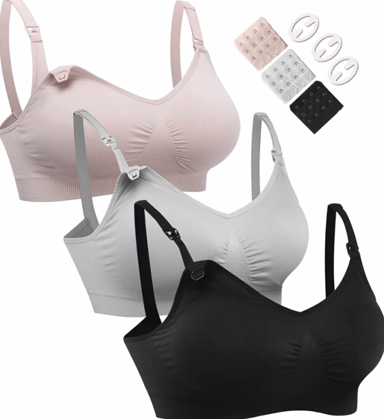 HOFISH Confezione da 3 Reggiseni da Donna, Senza Ferretti, Senza Cuciture, con ulteriori Estensioni per Reggiseno e Clip