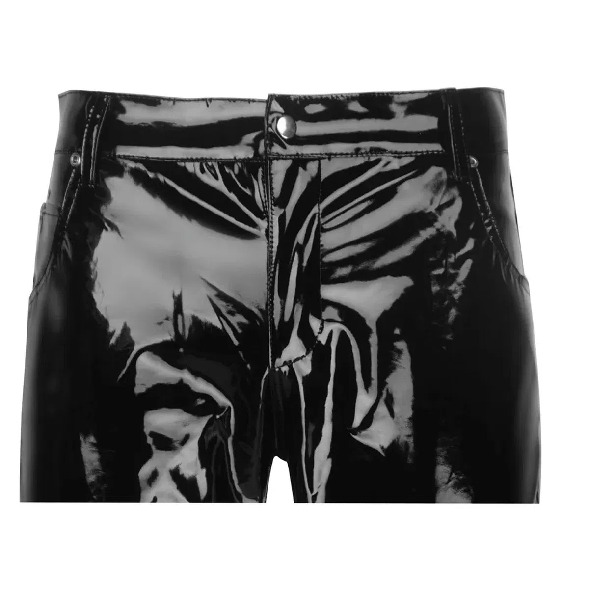 ARESU Pantaloni da Uomo in Ecopelle Neri Pantaloni in Lattice di PVC Lucido Effetto Bagnato Pantaloni da Moto Moda da Strada Clubwear Costume-L-Nero