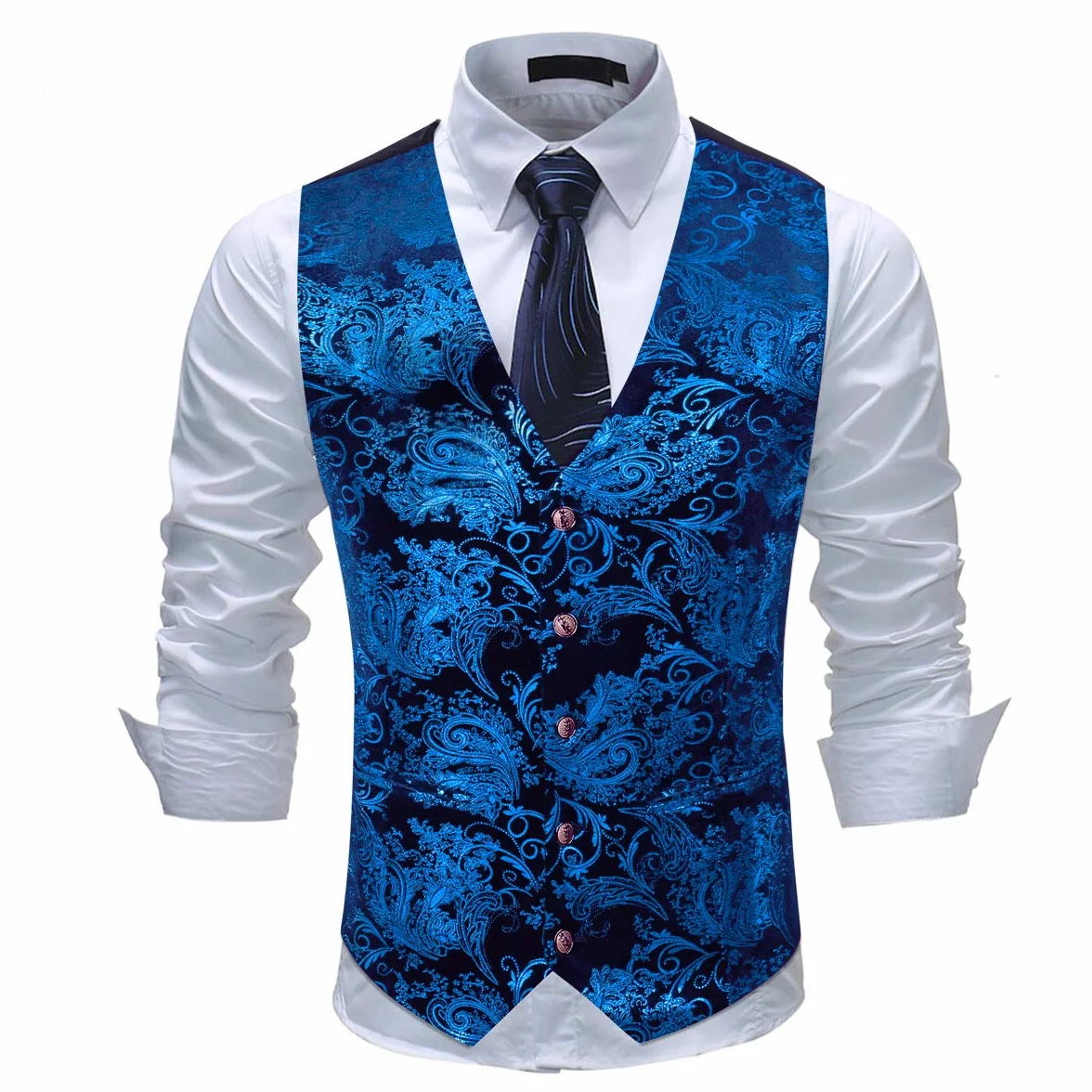 Mens Paisley Jacquard Suit Gilet Monopetto Vest Slim Fit Button Down Prom Abito Formale Gilet