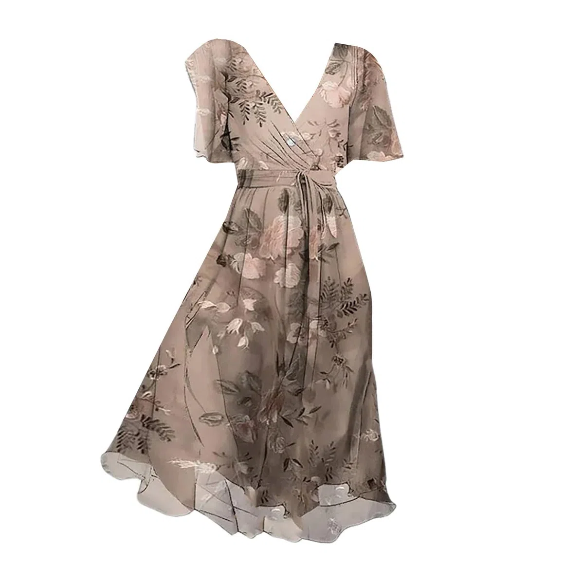 Abito estivo da donna, lunghezza al ginocchio, elegante, a maniche corte, da spiaggia, per il tempo libero, con scollo a V, abito da spiaggia in chiffon, abito da sera casual, abito da sera leggero e