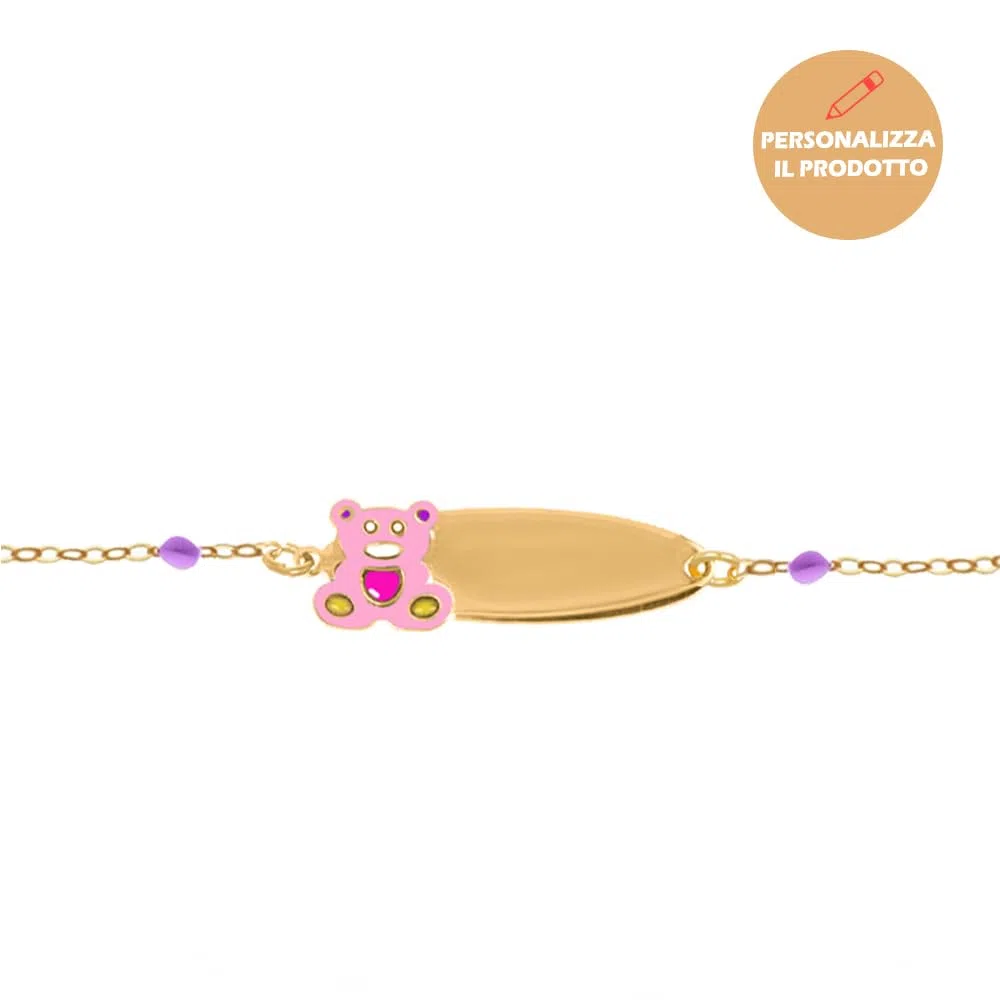 Sakrami Bracciale Rosary in Argento 925 con Orsetto Teddy Smaltato e Piastrina Incidibile per Bambini Kids Collection Regalo Personalizzato - Braccialetto per Nascita Comunione Battesimo Compleanno