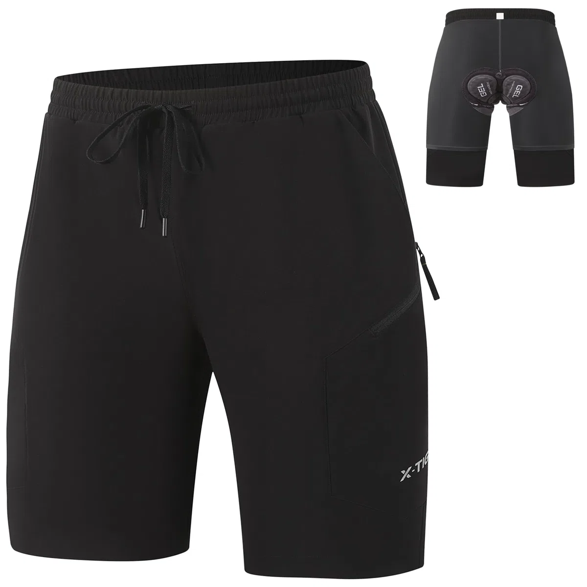 X-TIGIER Pantaloncini da Ciclismo Uomo Pantaloni MTB con 5D Gel Imbottito per Mountain Bike e Bici Gravel Asciugatura Rapida Elastische Loose Fit