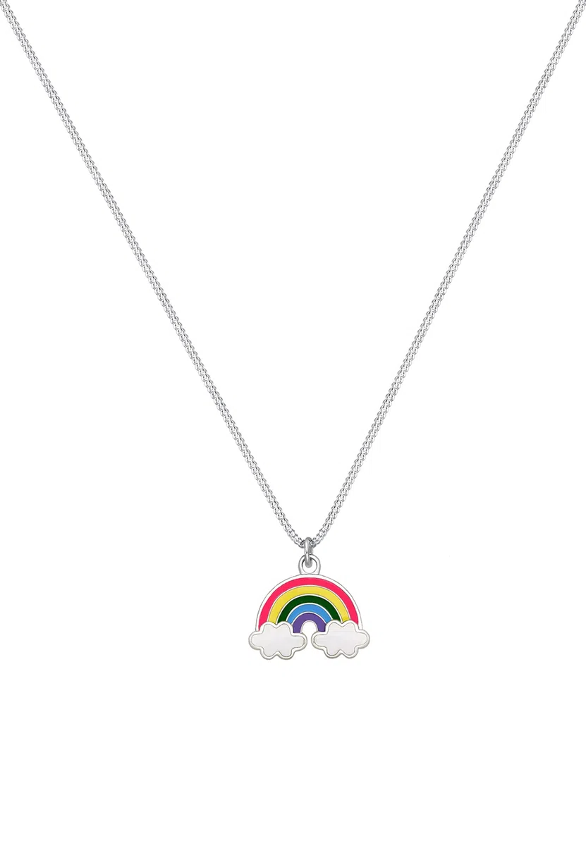 Elli Halskette Kinder Regenbogen Wolke Anhänger mit Emaille Bunt in 925 Sterling Silber