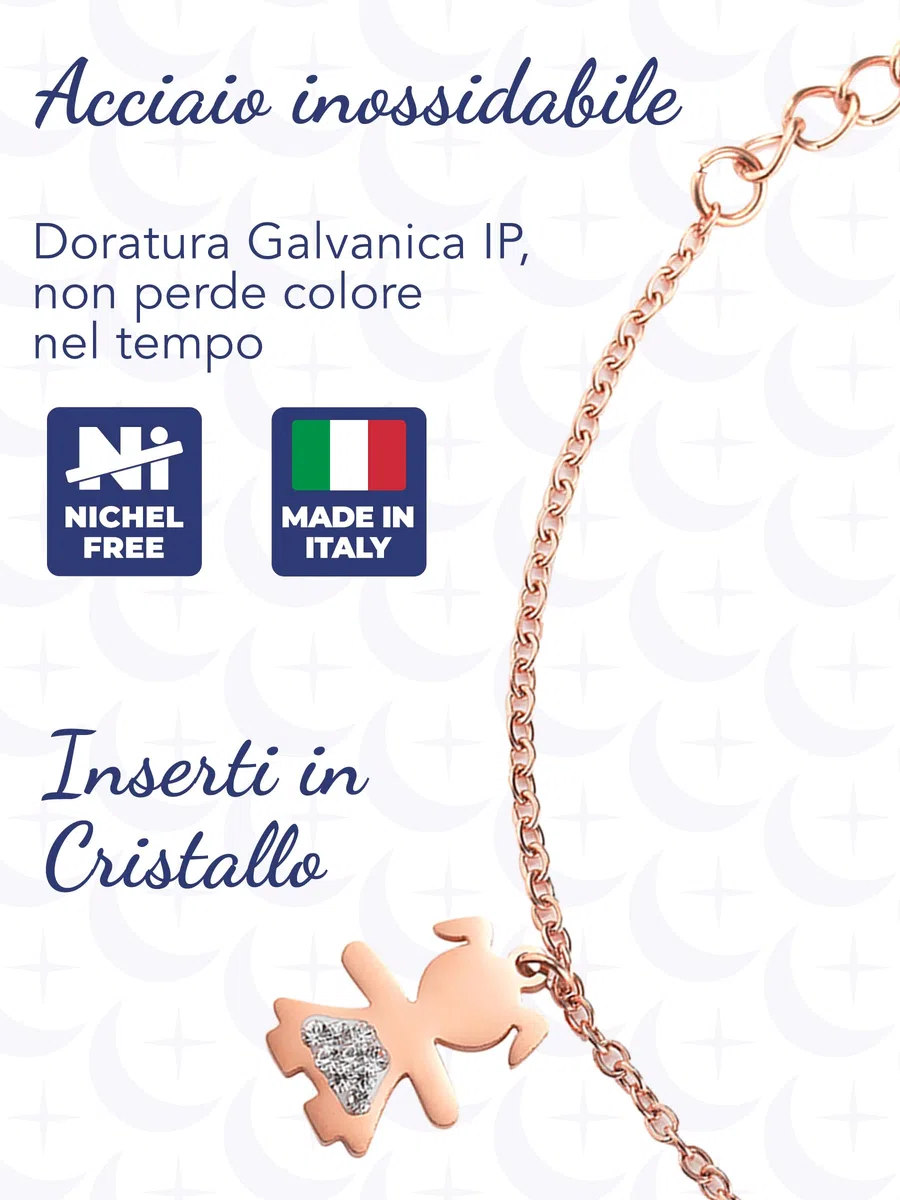 inSCINTILLE Sweet Child Bracciale Donna Acciaio con Ciondoli Bebè, Cuore, Piedini, Bracciale Mamma e Figlio, Confezione Idea Regalo Inclusa, Braccialetto Gravidanza Acciaio Inox