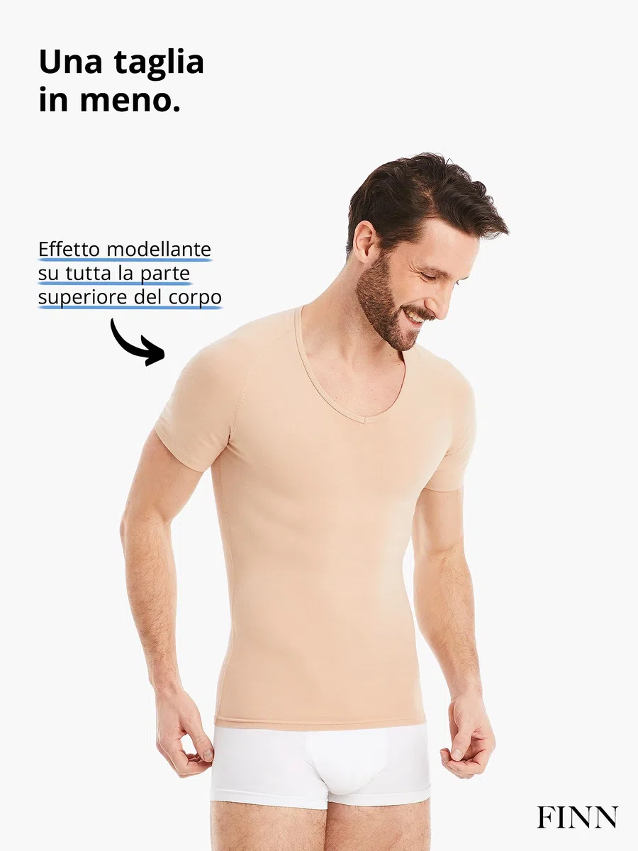 FINN Maglia Dimagrante Uomo con Scollo a V - Canottiera Snellente a Maniche Corte in Cotone - Camicia compressiva Body Shaper per Una Pancia più Piatta