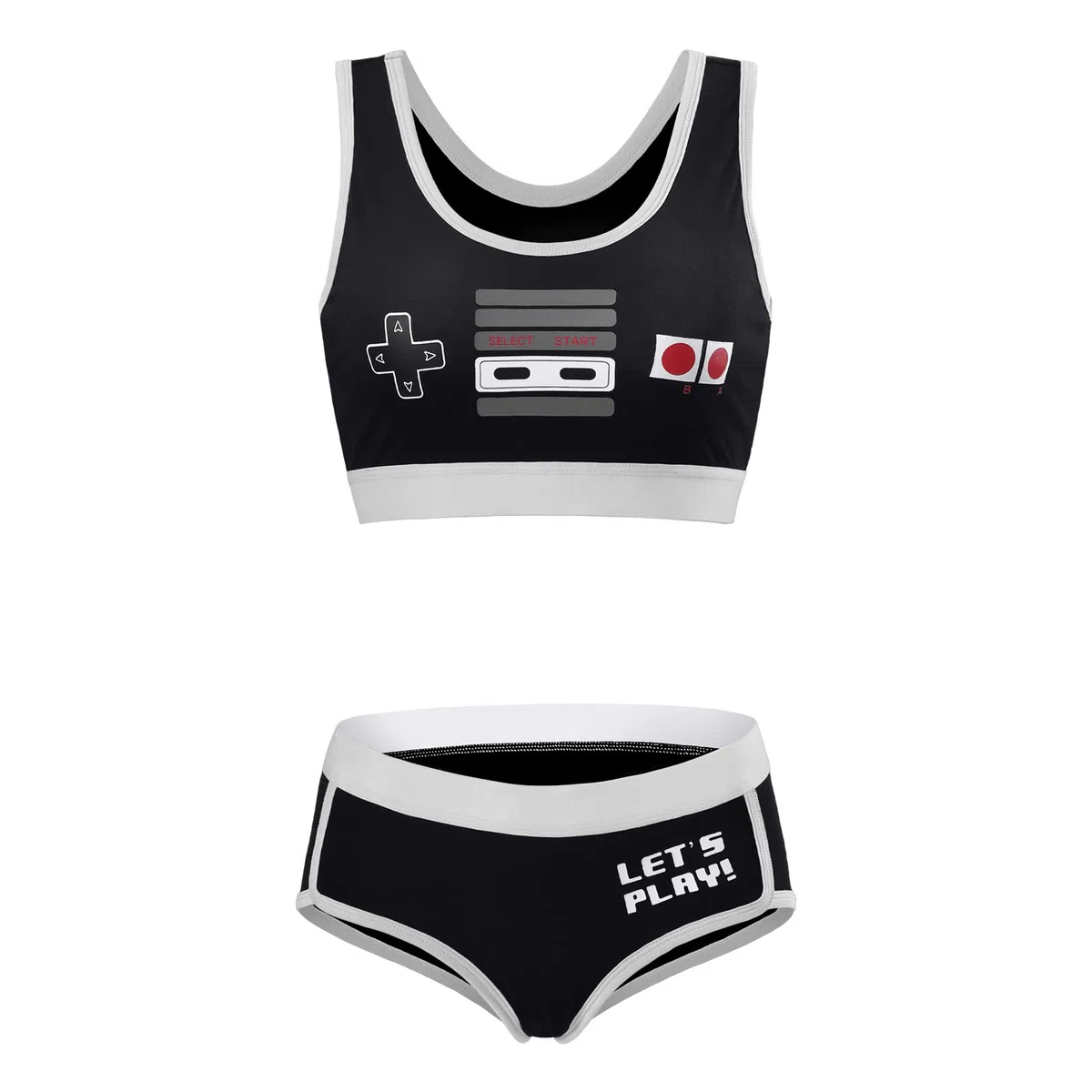 LittleForBig Donne Camisole e Mutandine in Cotone Sportivo Loungewear Bralette Set - Let's Play Gamer Girl Nero