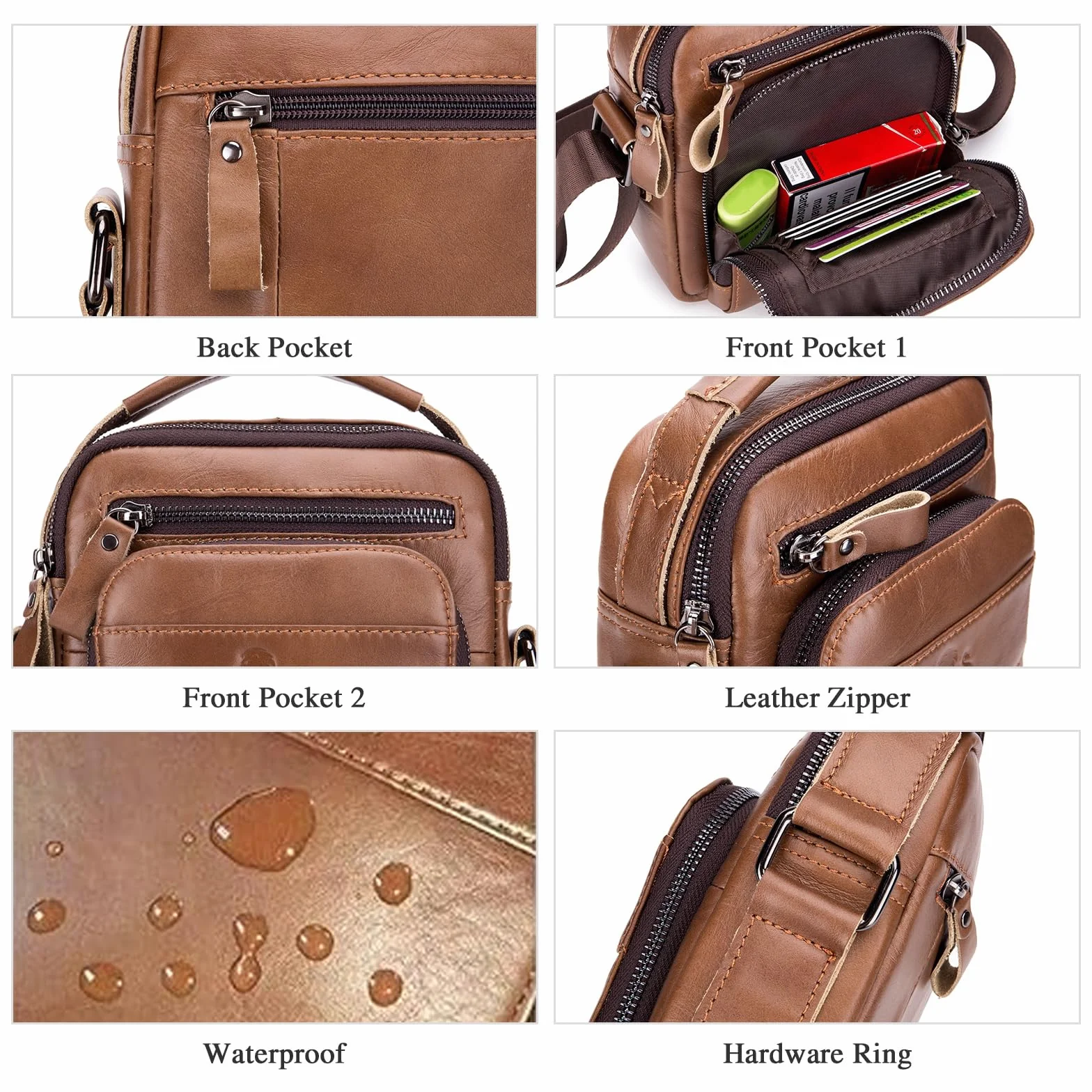BAIGIO Borsello Uomo Pelle, Borsa a Tracolla Piccola Borsa da Uomini in Vera Pelle Casuale Borse Messenger per iPad iPhone e Viaggio Attività Commerciale