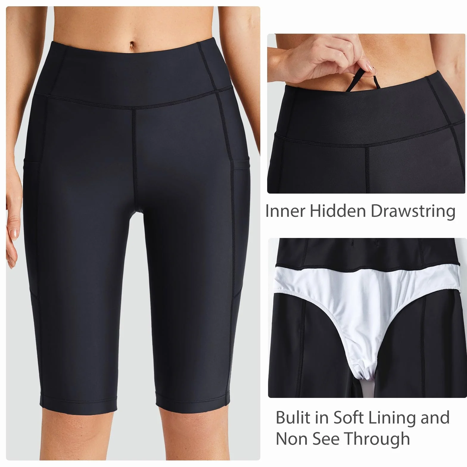 baleaf Pantaloncini da Bagno Donna UV Protezione Lunghezza al Ginocchio Costumi da Bagno Alta Vita con Tasche