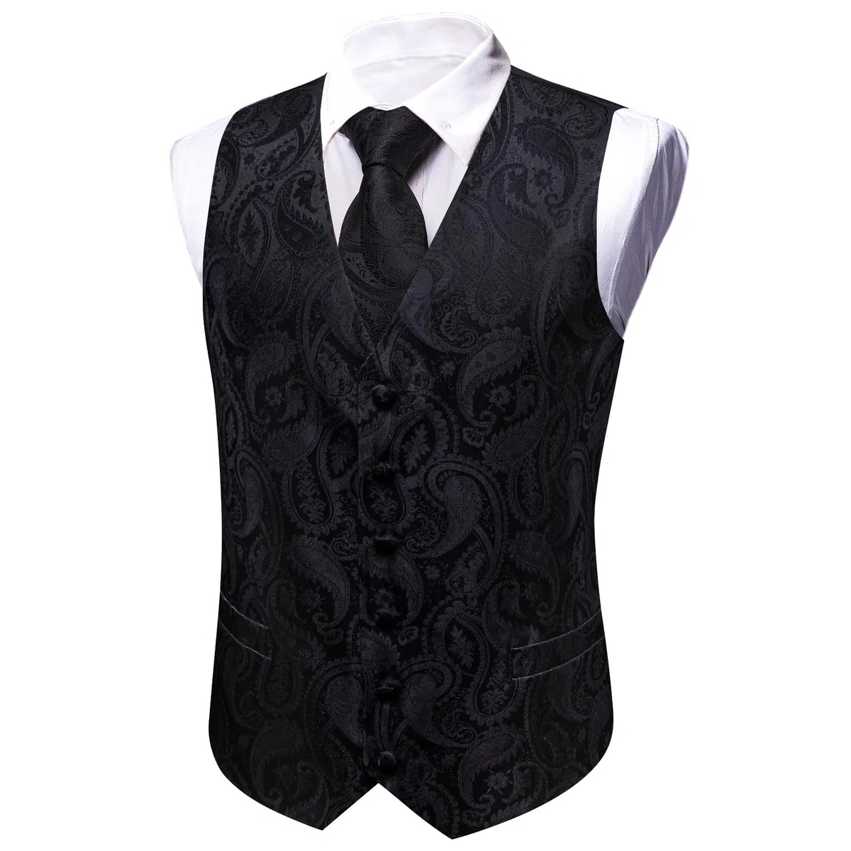 Barry.Wang Gilet da uomo con motivo cachemire formale, cravatta, papillon, clip jacquard, gemelli da bavero, spilla da matrimonio, 8 pezzi
