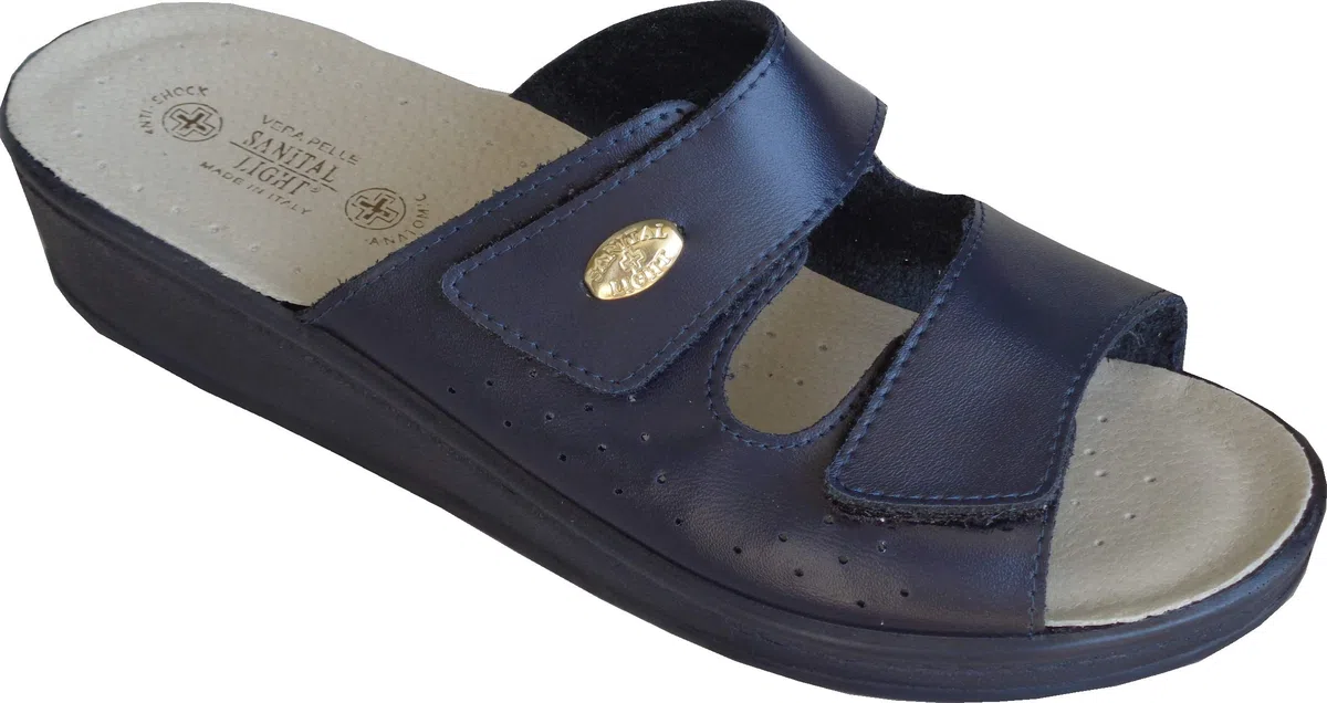 SANITAL LIGHT - Ciabatta in Pelle con sottopiede in pelle imbottito Anti-Shock - 1375 - Artigianato Italiano - Con doppia chiusura a strappo