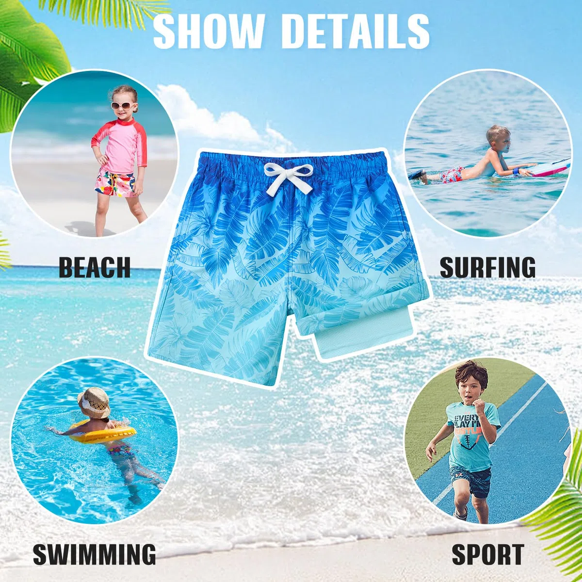 Kids4ever Costume da Bagno per Ragazzi ad Asciugatura Rapida Fodera a Compressione Boxer Anti Sfregamento Costume da Bagno da Spiaggia Pantaloncini da Surf 7-18 Anni