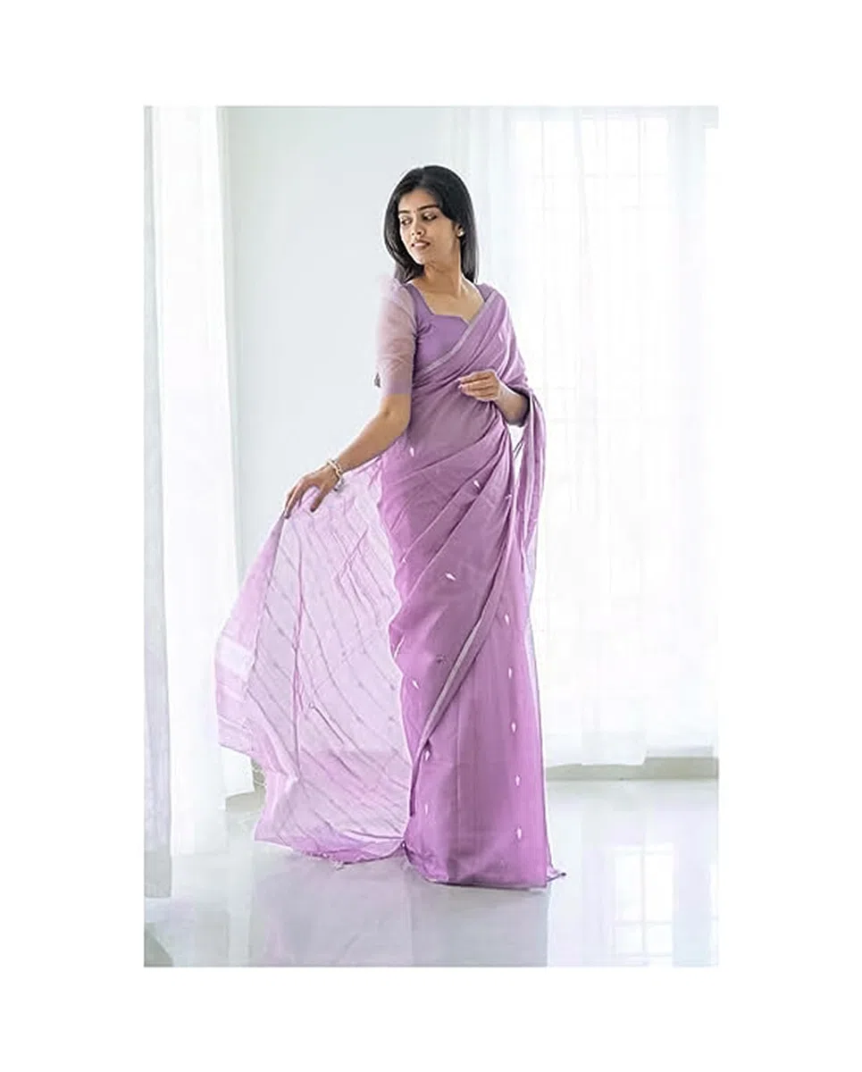 Laavaan Women's Checked Cotton Silk Saree with Unstitched Blouse Piece