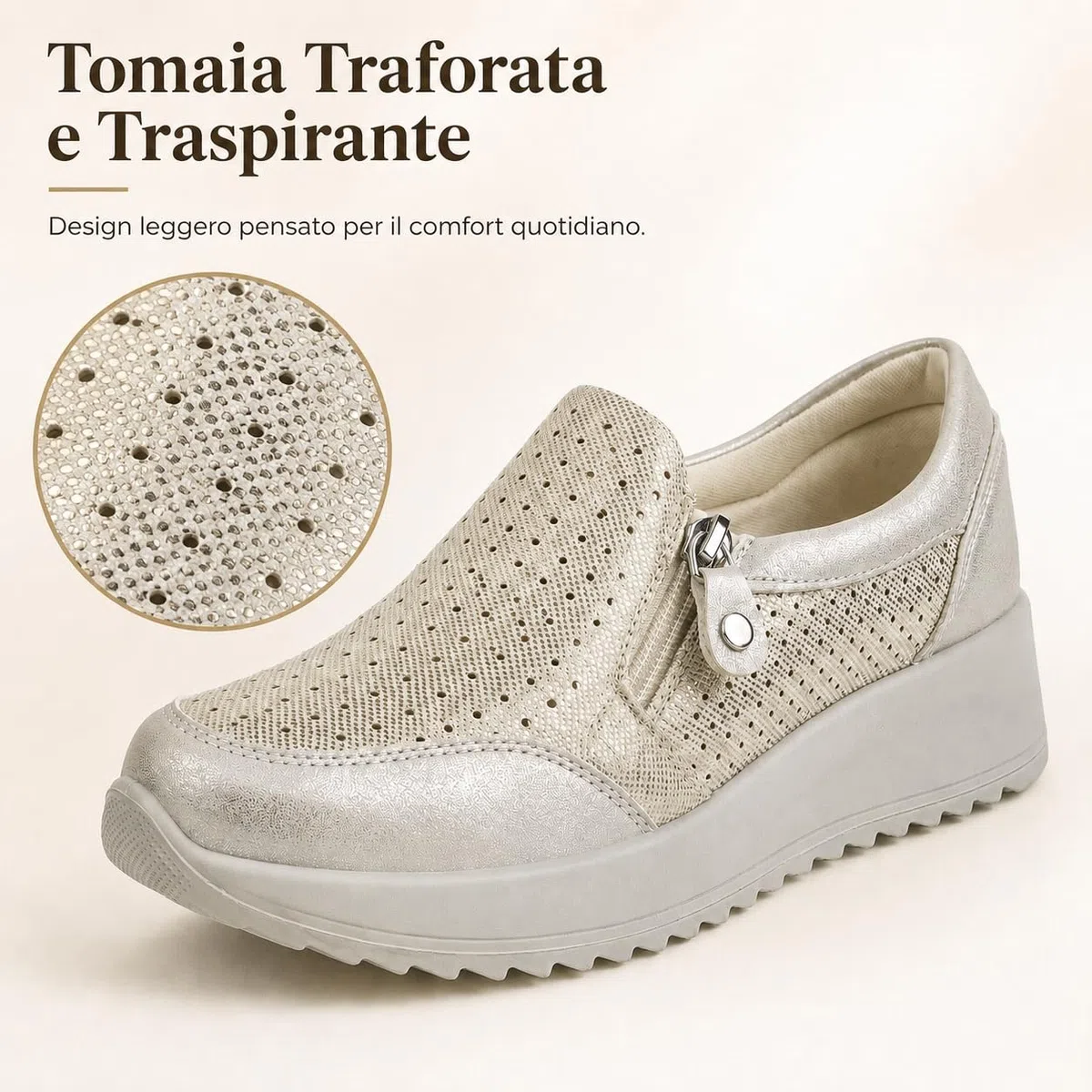 Scarpe Donna Slip On con Zeppa Sneakers Comode Casual Traspiranti Suola Alta Antiscivolo Leggere Senza Lacci Scarpe da Passeggio