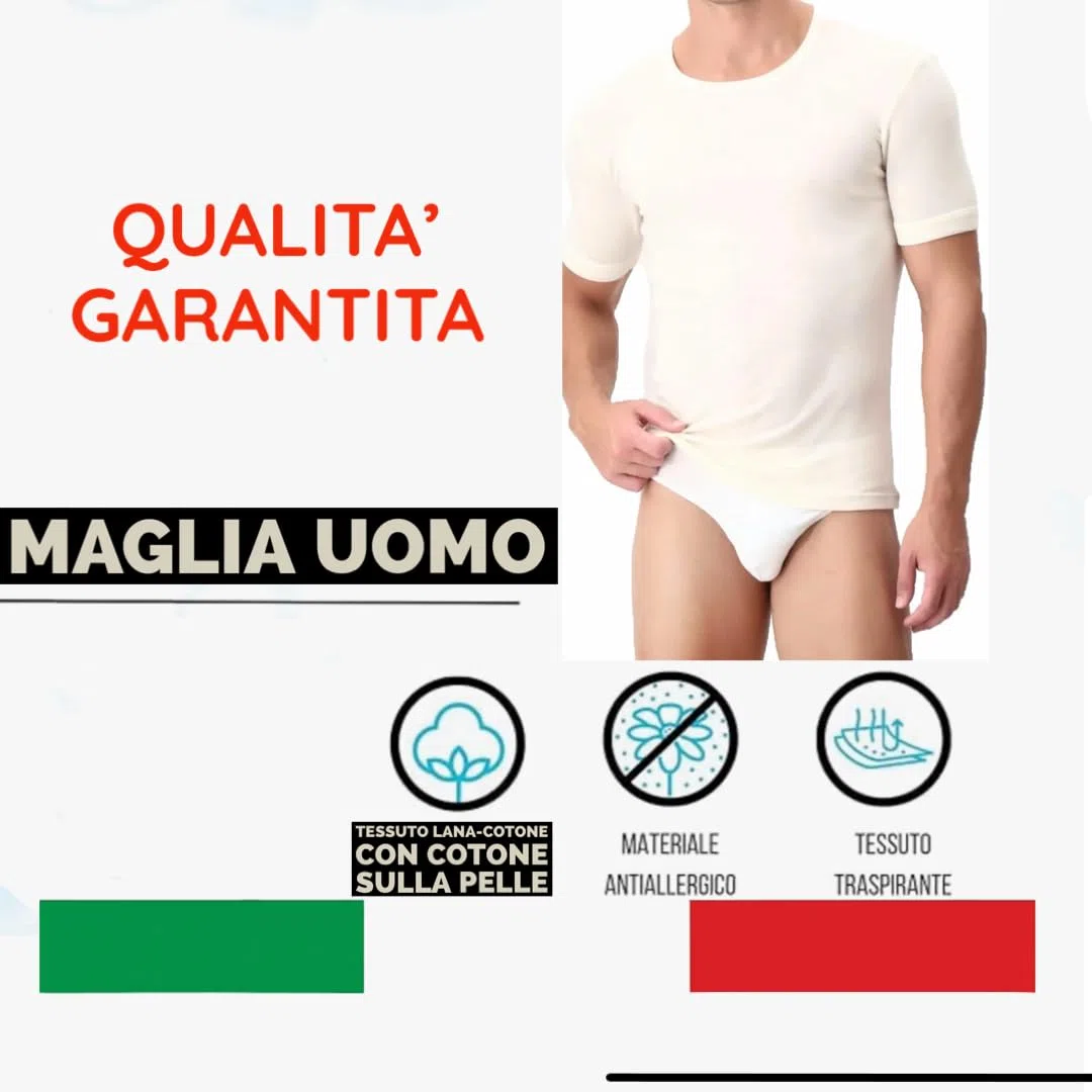 Maglietta Intima Uomo Lana Cotone Girocollo 3-5-1 Pezzi Maglia Termica Invernale - Maglia Intima Uomo Lana Cotone 1022 1033