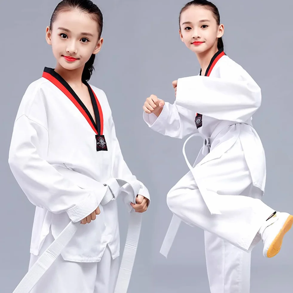 Tuta Taekwondo Bambino Uniforme Professionale per Arti Marziali Karate Costumi Taekwondo Bambina con Cintura