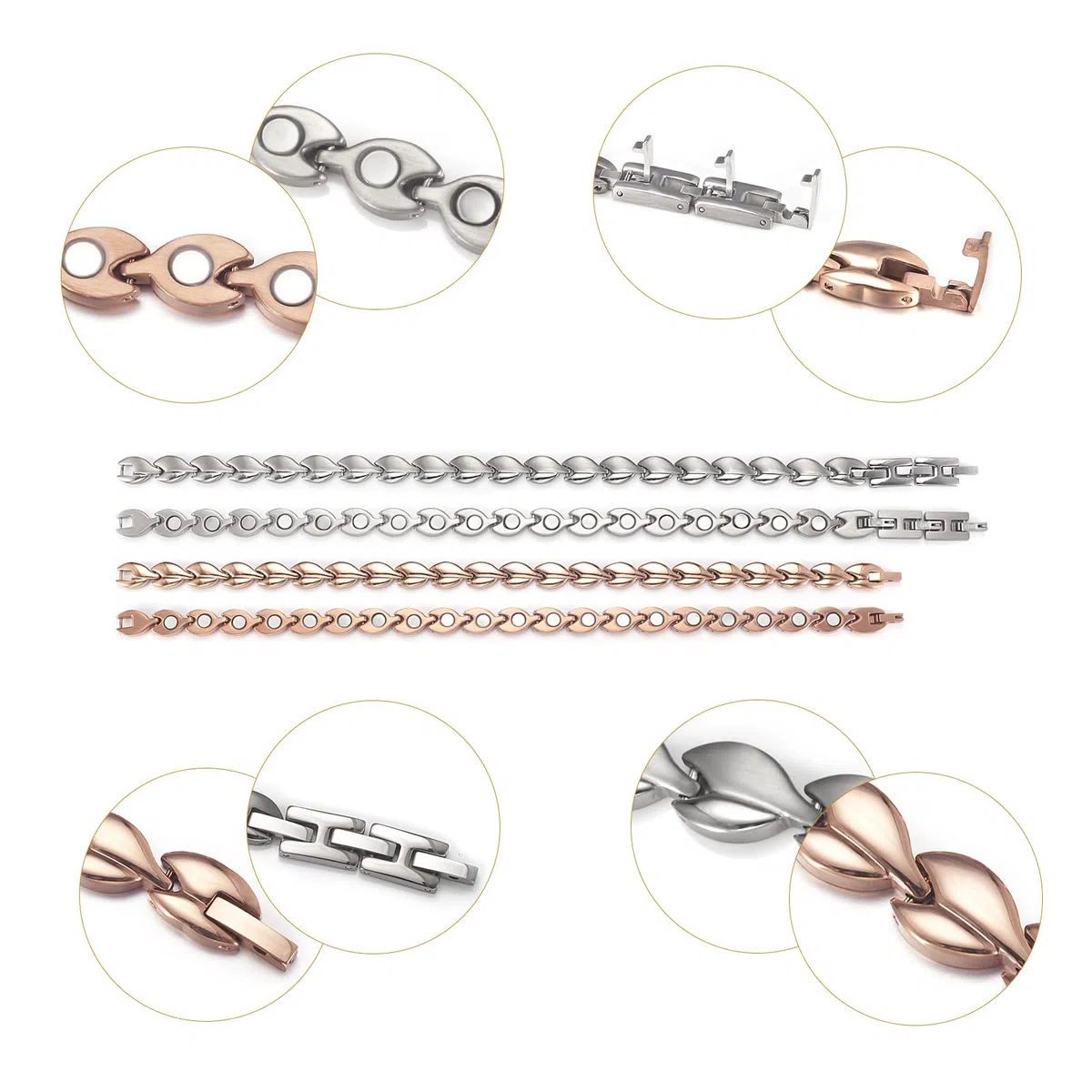 2PCS Donne Titanio Magnetico Cavigliera e Caviglia Braccialetto con Magnete e Rame Grano Gioielli TAC-0088S TAC-0088R