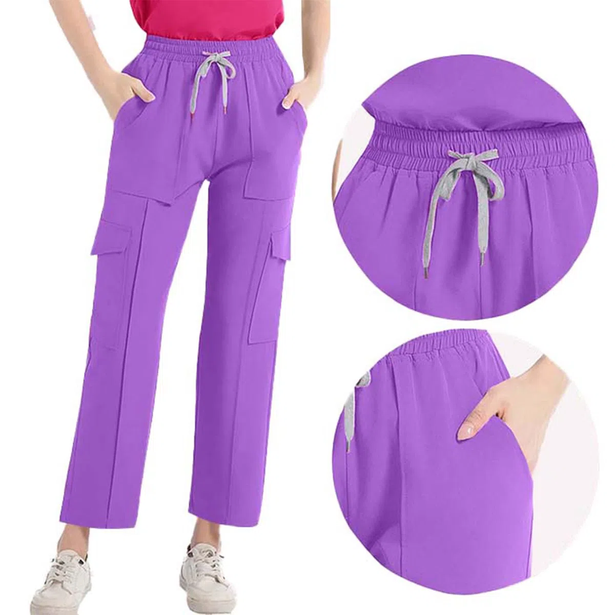 Divisa Infermiere Donna Divisa Sanitaria Set con Casacca e Pantalone Sanitaria Uniformi Infermiera Ospedaliere con Cordoncino Camice Medico Donna Set Uniforme Comodo E Traspirante Officina Pulizie
