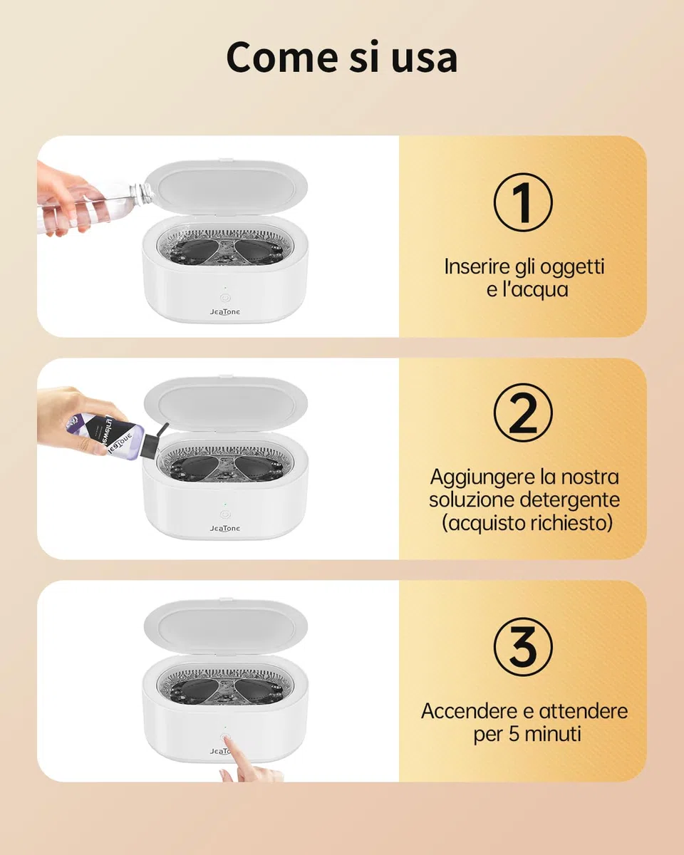 JeaTone Pulitore Ultrasuoni, Pulitore a Ultrasuoni da 600 ml Pulitore Ultrasuoni Apparecchio Denti a 46KHz, Professionale Portatile ad Pulitore Ultrasuoni Gioielli per Protesi, Occhiali, Orologi