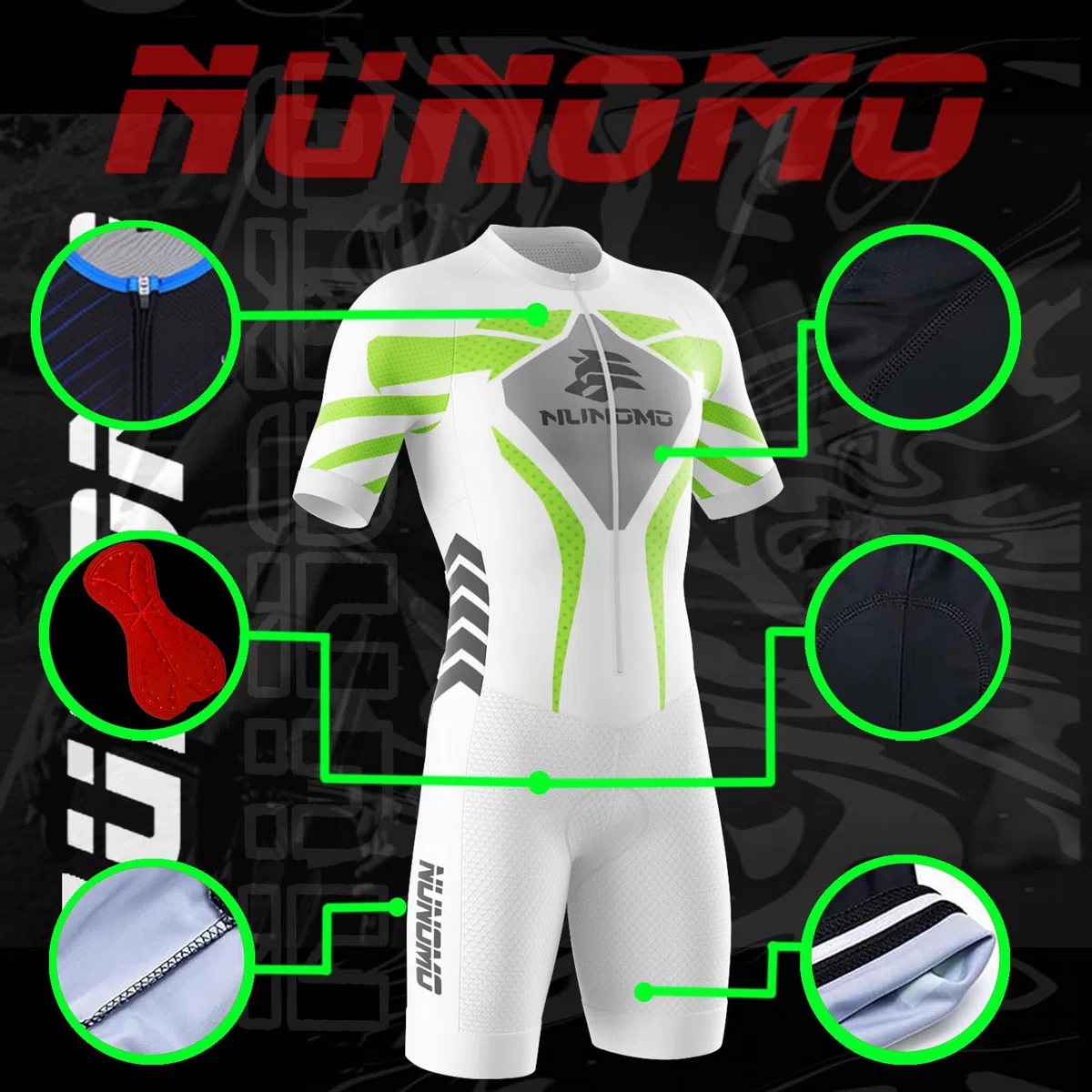 Tuta Intera da Triathlon da Uomo, Leggera, Traspirante, a Maniche Corte, per YriathlonTuta da Triathlon a Maniche Corte da Uomo, MTB Body Trisuit Cycling Skinsuit with Gel Pad