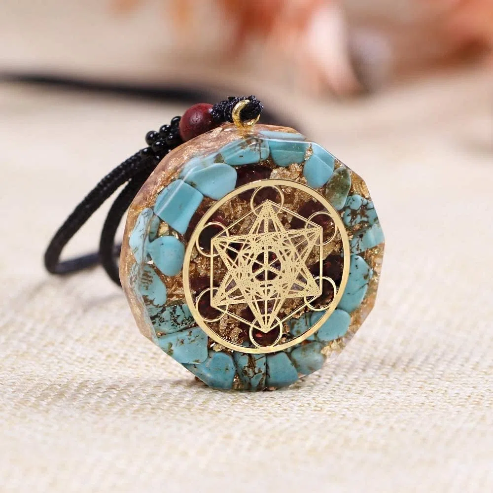 Ciondolo in orgonite Fatto a Mano Metatron Cube Reiki Ciondolo in Cristallo di orgone Turchese