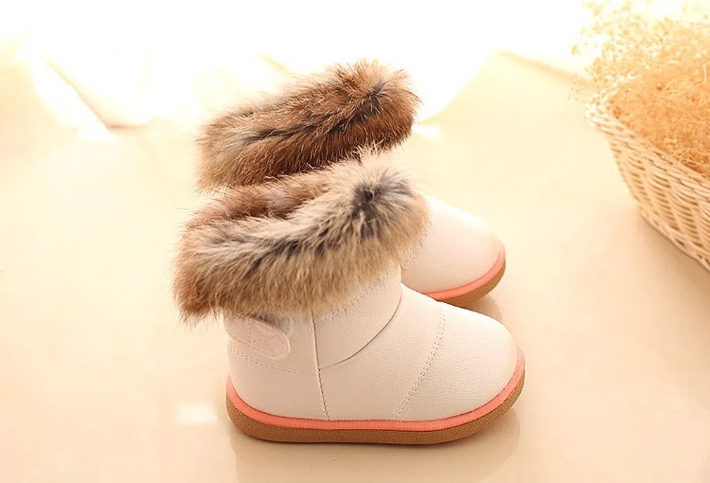KVbabby Bambine e Ragazze Carino Stivali da Neve Morbide Fodera calda Stivali Scarpe di Cotone Piatto Pelliccia Stivali,bianco,23 EU = produttore 24