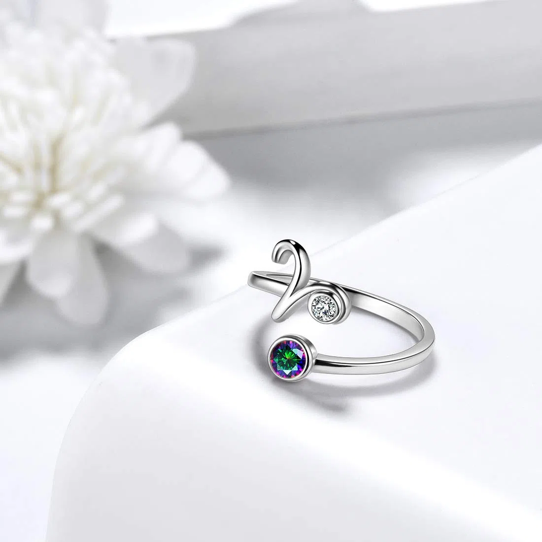 Aurora Tears 12 anelli regolabili Zodiac in argento Sterling 925 schegge Mystic Rainbow Topaz costellazione anello aperto oroscopo con zirconi gioielli regalo per donne e ragazze DR0087