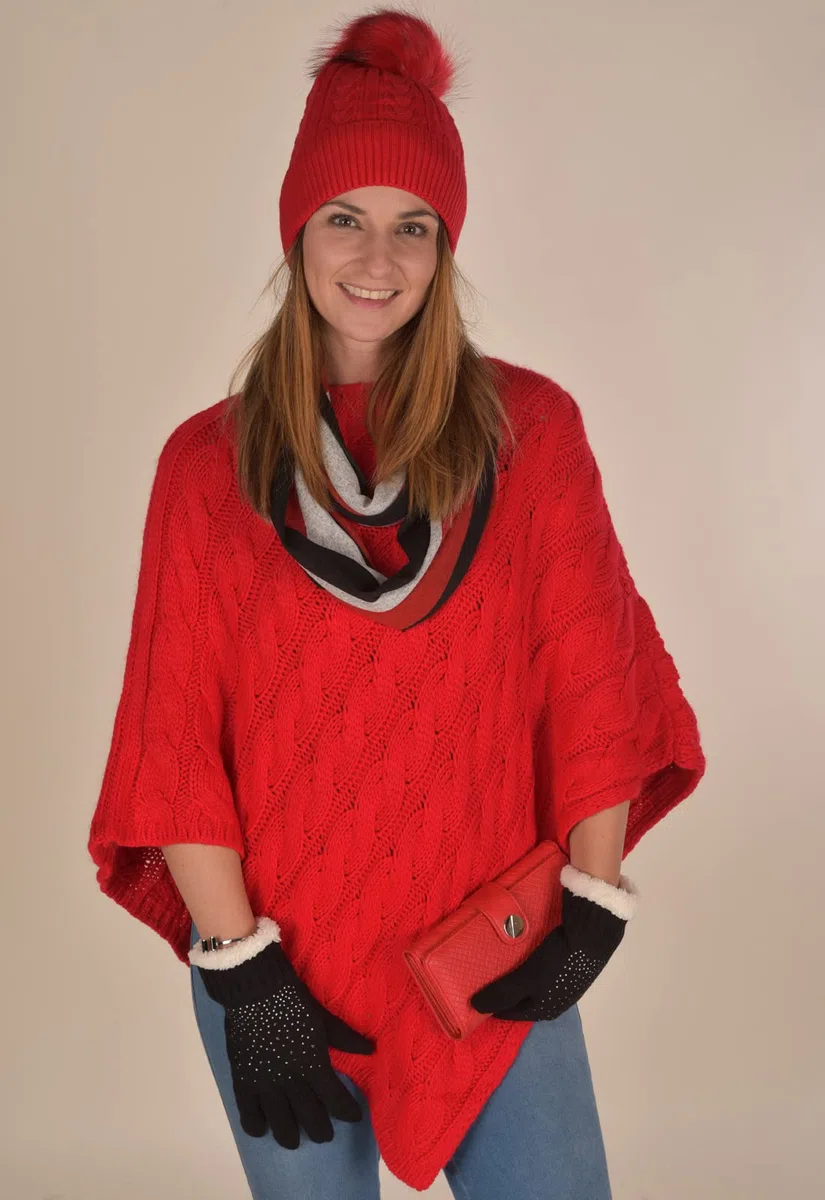 styleBREAKER Poncho in Maglia con Motivo a Treccia, Poncho Girocollo, Maglia Grossa, per Donna 08010040