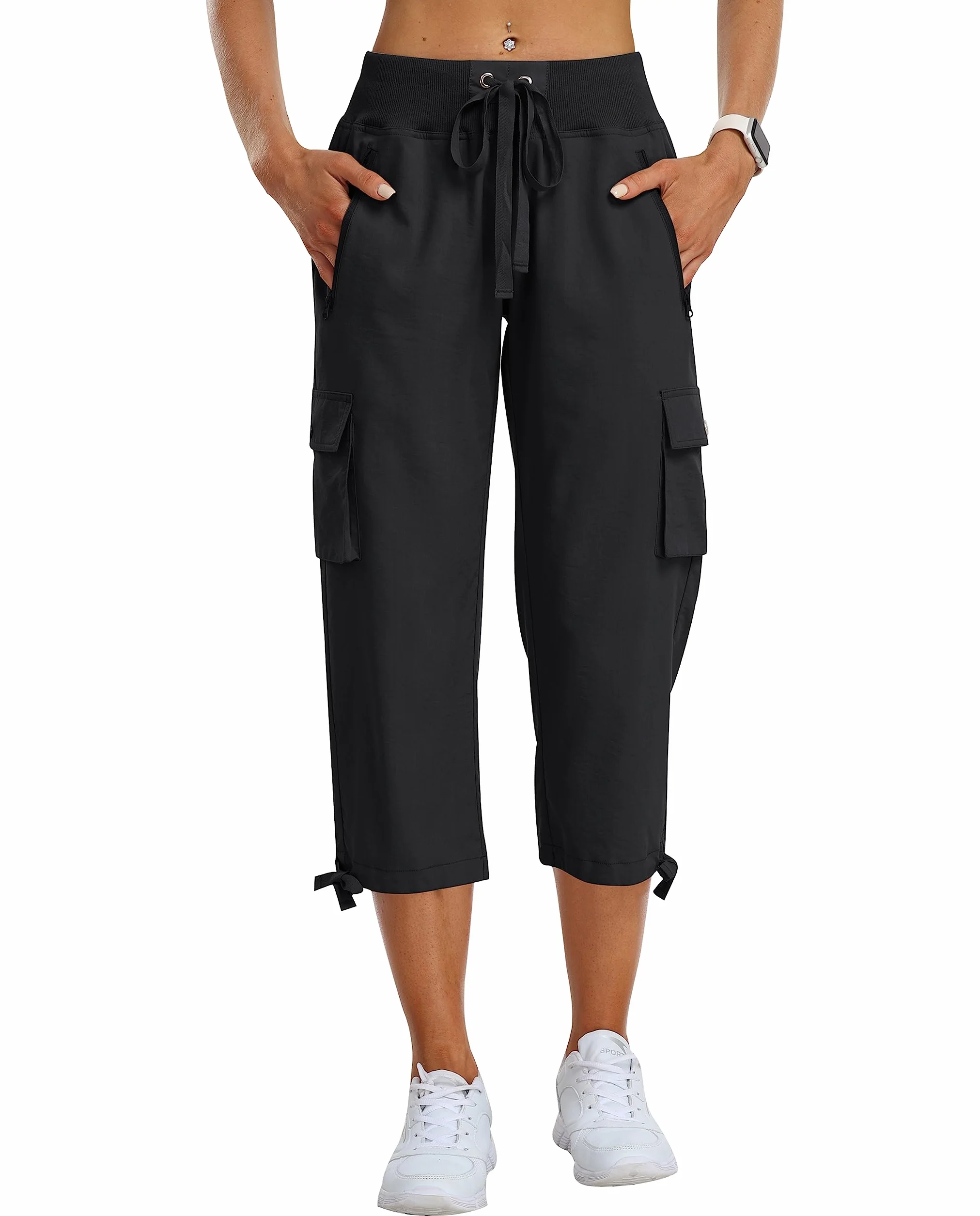 MoFiz Pantaloni Cargo Donna Capri Pantaloni Estivi 3/4 Leggeri Outdoor Escursionismo Pantaloni Traspiranti con Tasche Zip