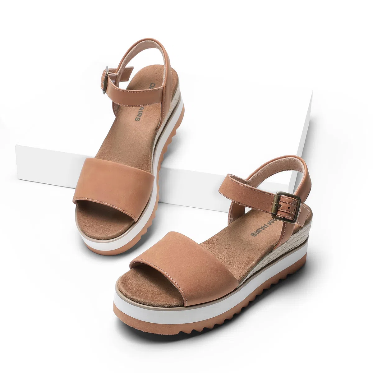 DREAM PAIRS Sandali con Zeppa e Plateau con Cinturino alla Caviglia e Fibbia a Punta Aperta da Donna