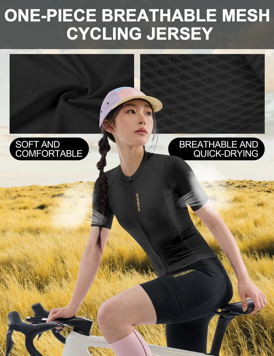 INBIKE Maglia da Ciclismo Donna Manica Corta – Traspirante Estiva con Inserti in Mesh – Jersey da Corsa Aderente con Banda Antiscivolo – per Bici da Strada, MTB, E-Bike